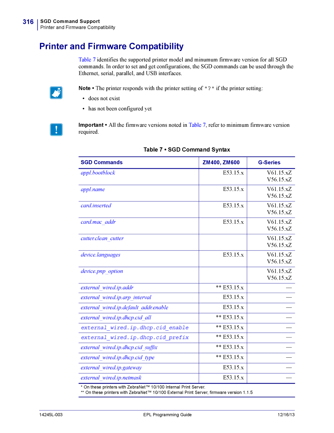 Zebra Technologies 14245L-003 manual 316, SGD Command Syntax 