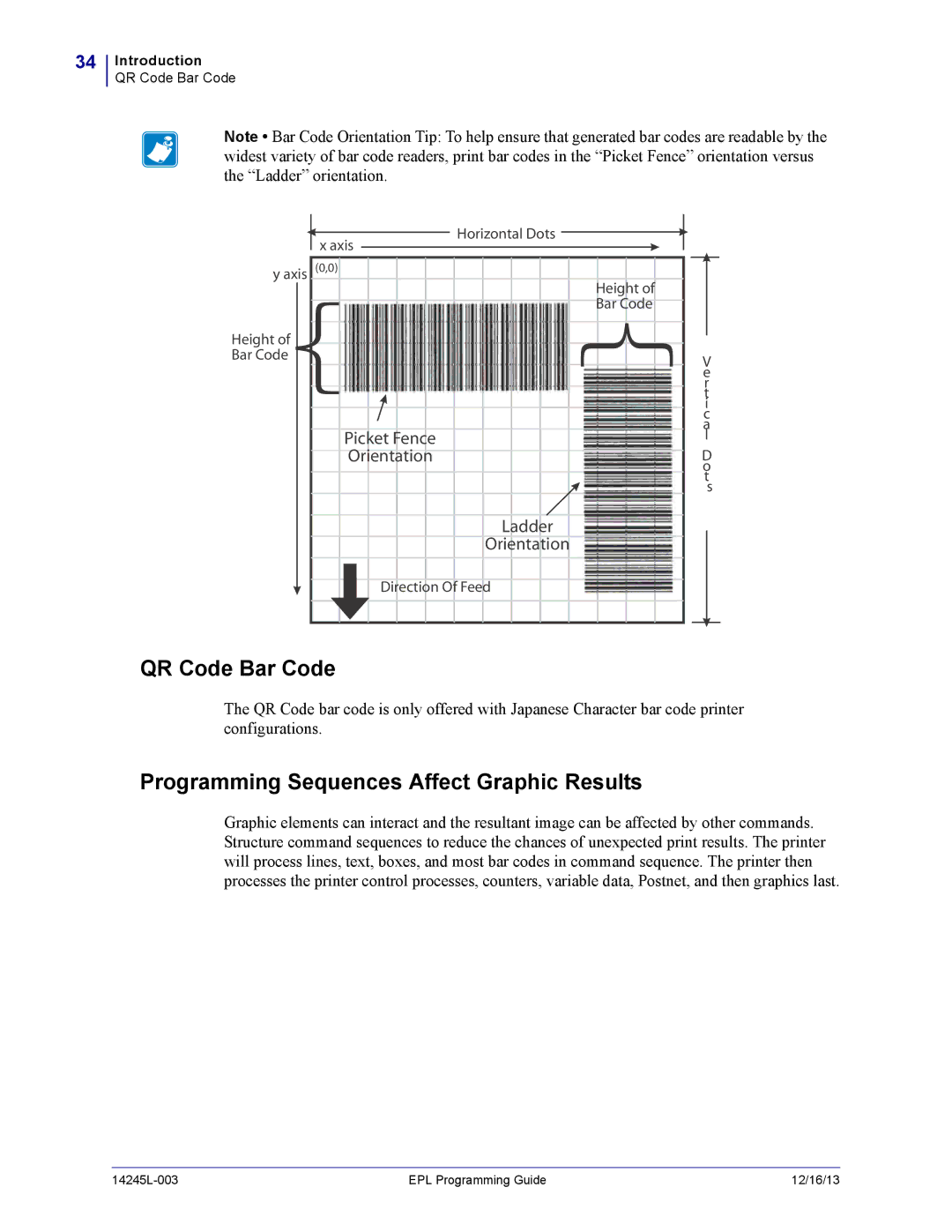 Zebra Technologies 14245L-003 manual QR Code Bar Code, Programming Sequences Affect Graphic Results 