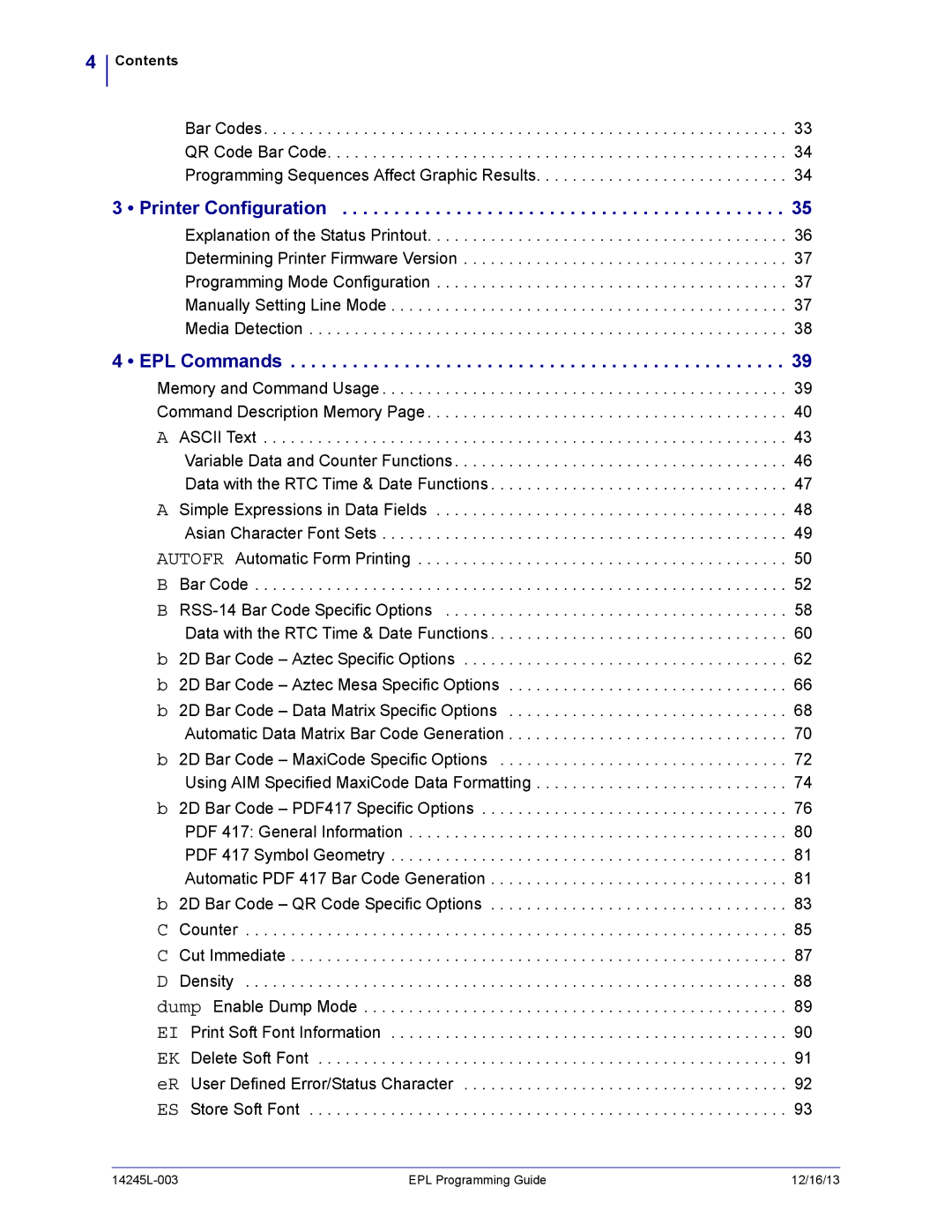 Zebra Technologies manual Printer Configuration, EPL Commands, 14245L-003 EPL Programming Guide 12/16/13 