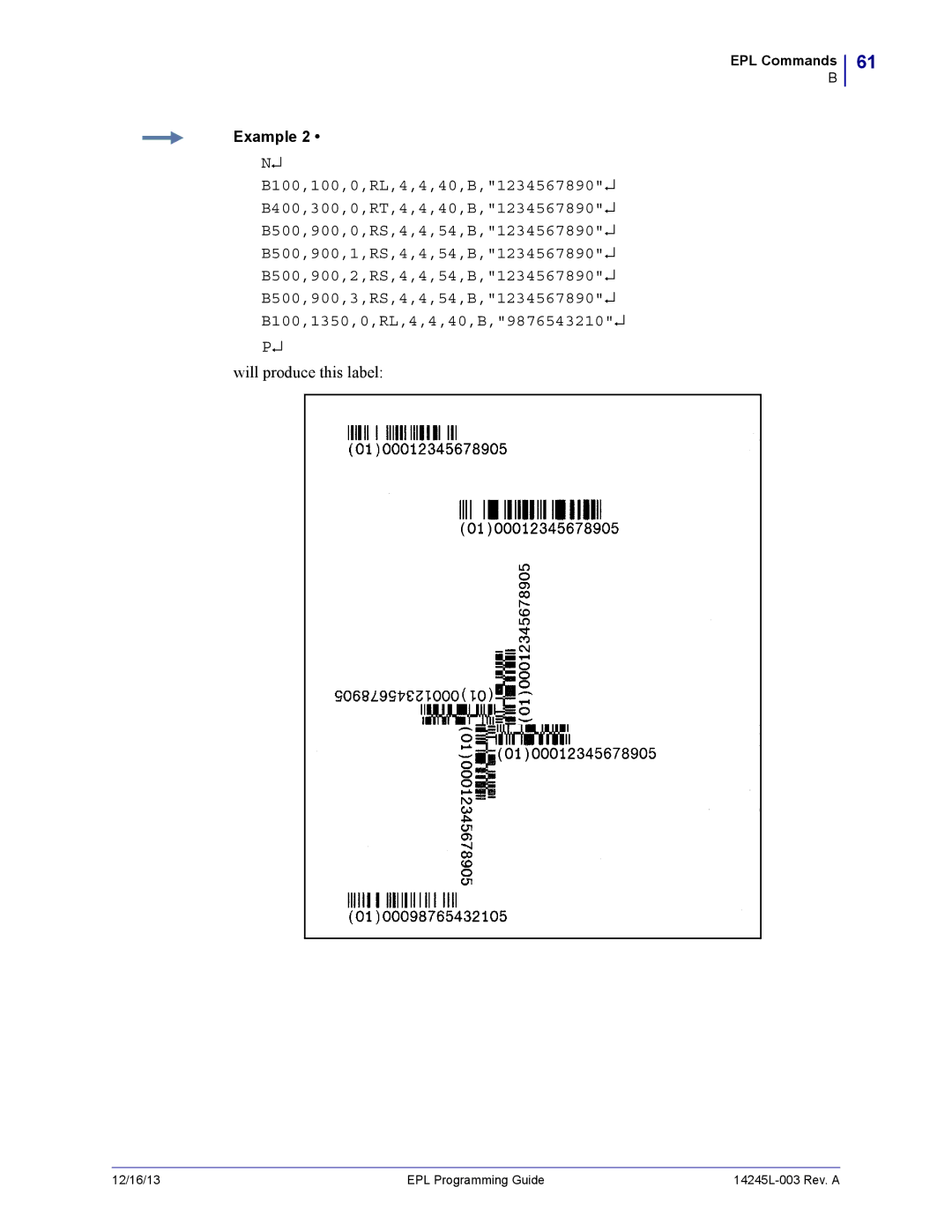 Zebra Technologies 14245L-003 manual Will produce this label 