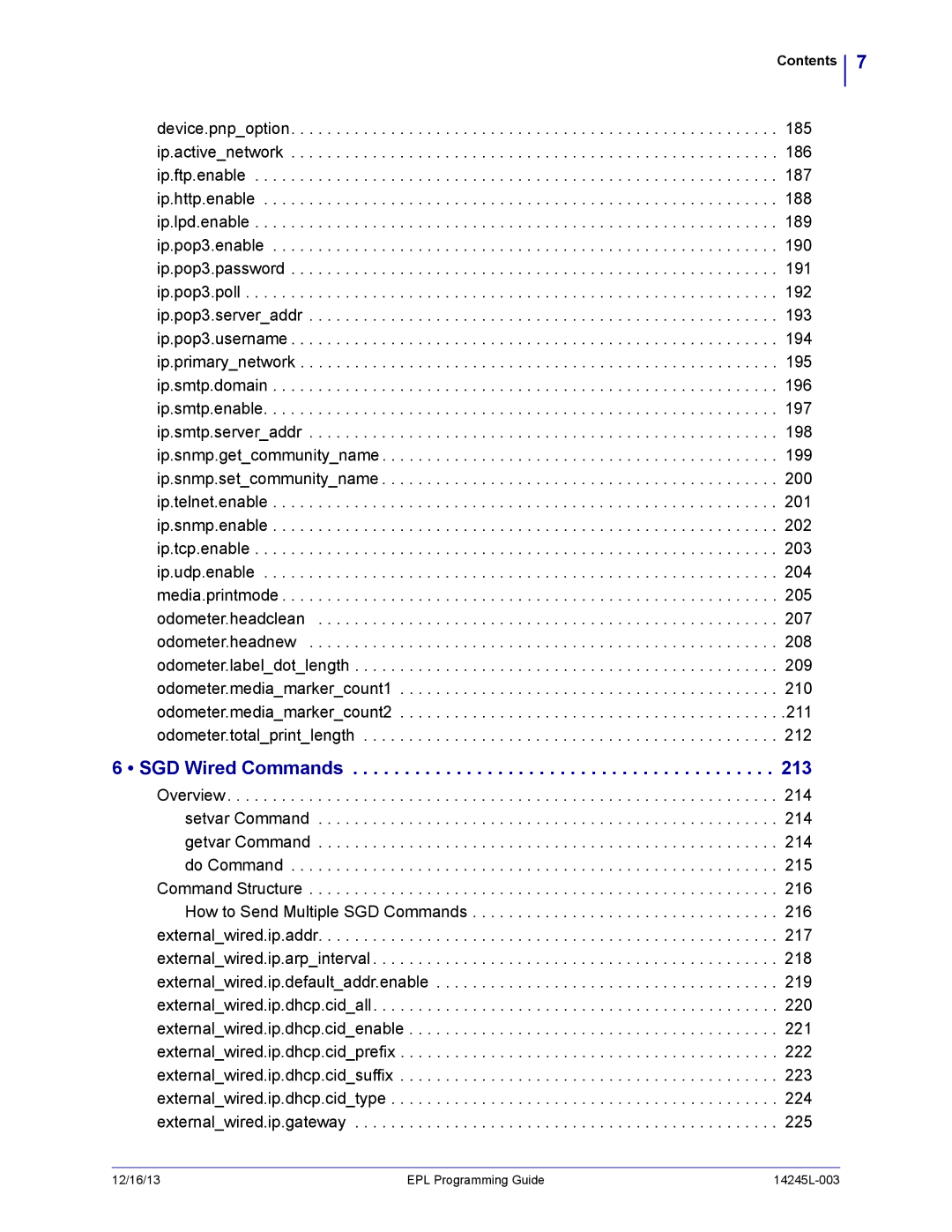 Zebra Technologies 14245L-003 manual SGD Wired Commands 