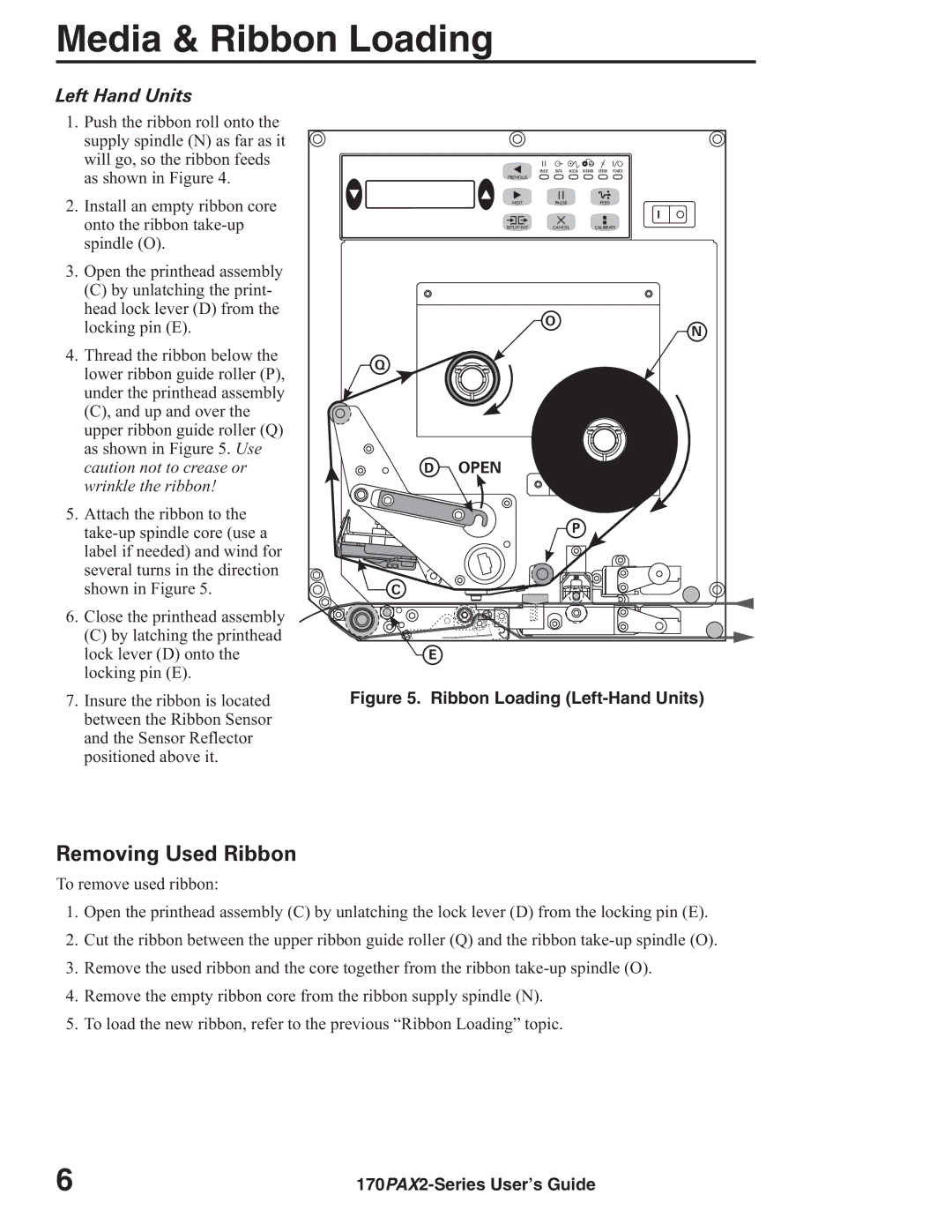 Zebra Technologies 170PAX2TM manual Removing Used Ribbon, Left Hand Units 