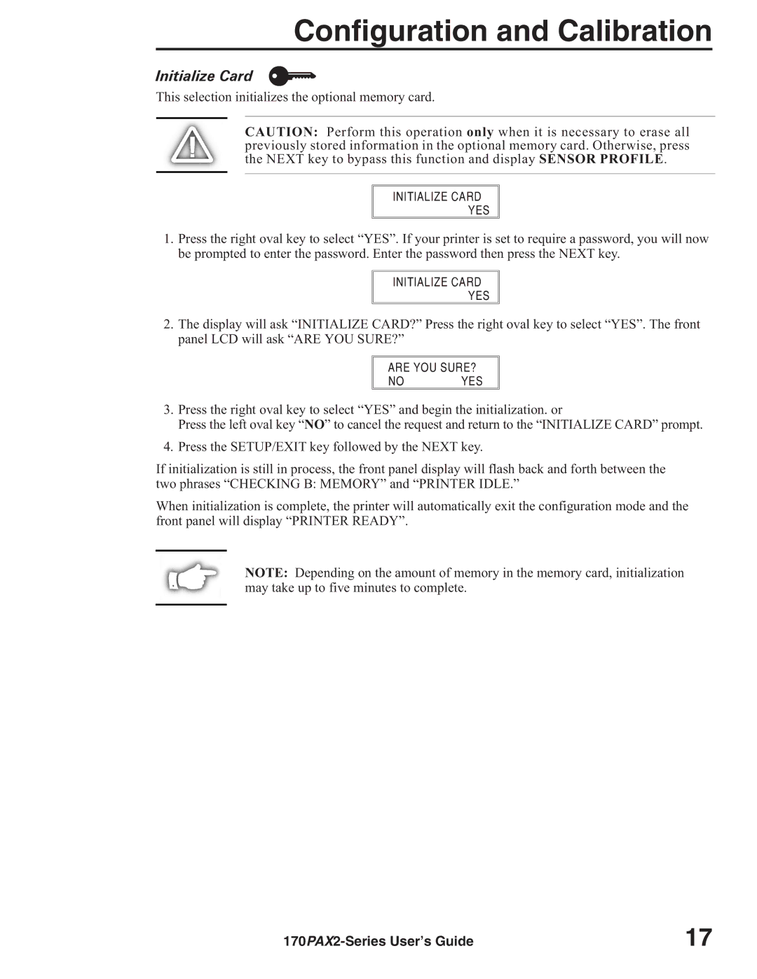 Zebra Technologies 170PAX2TM manual Initialize Card, 170PAX2-Series User’s Guide 