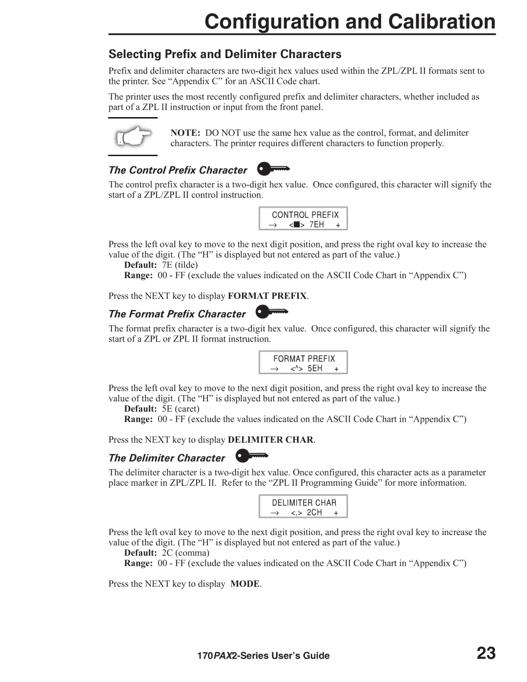 Zebra Technologies 170PAX2TM Selecting Prefix and Delimiter Characters, Control Prefix Character, Format Prefix Character 