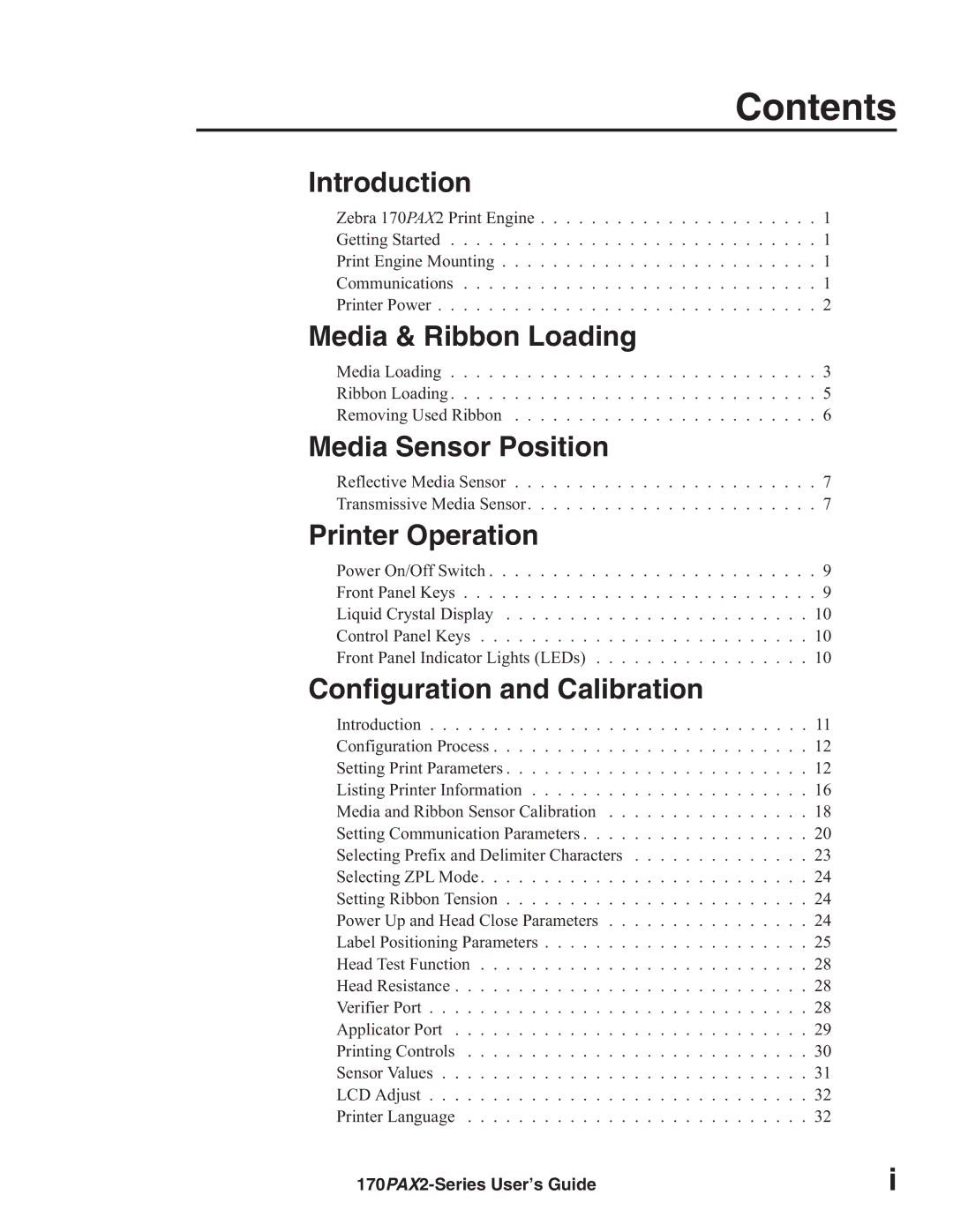 Zebra Technologies 170PAX2TM manual Contents 