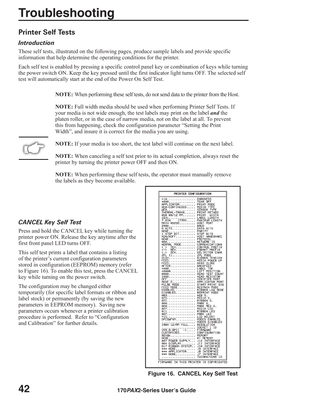 Zebra Technologies 170PAX2TM manual Printer Self Tests, Introduction, Cancel Key Self Test 