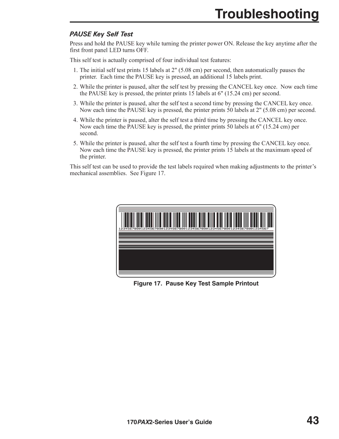 Zebra Technologies 170PAX2TM manual Pause Key Self Test, Pause Key Test Sample Printout 170PAX2-Series User’s Guide 