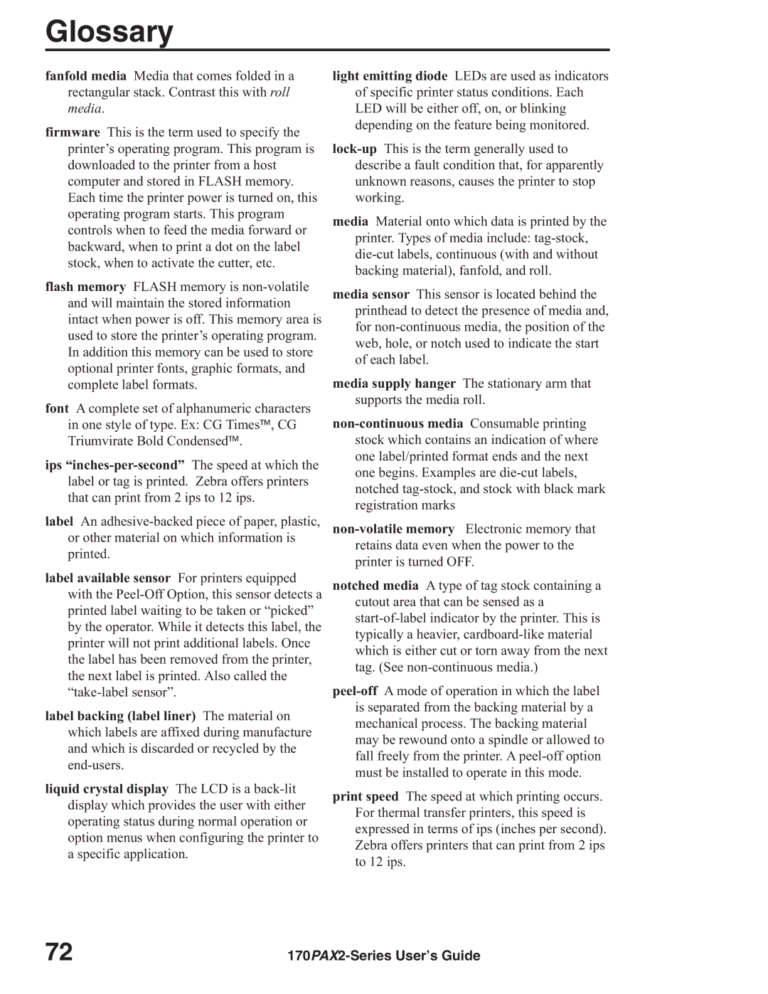 Zebra Technologies 170PAX2TM manual Glossary 