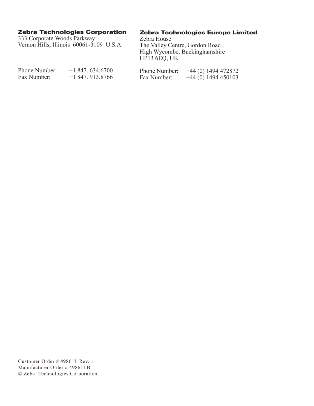 Zebra Technologies 170PAX2TM manual Zebra Technologies Corporation 