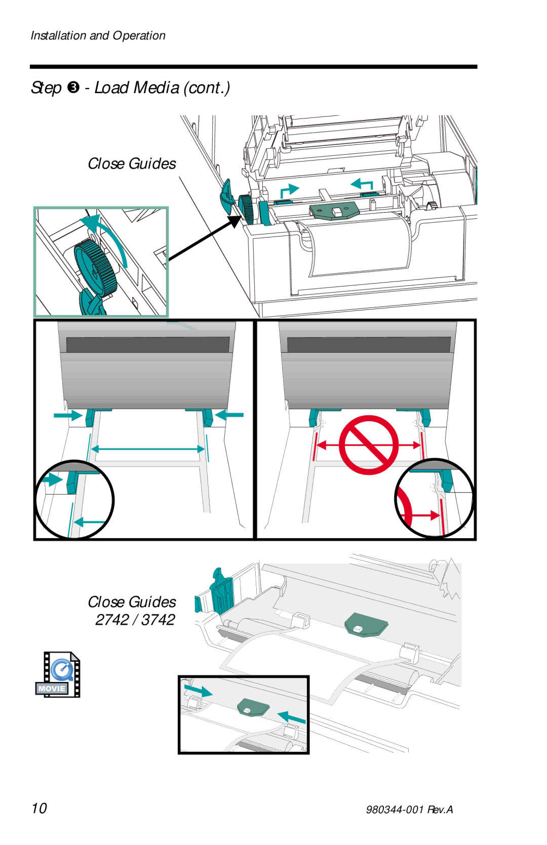 Zebra Technologies 3742, 2742, 2722 user manual Close Guides 