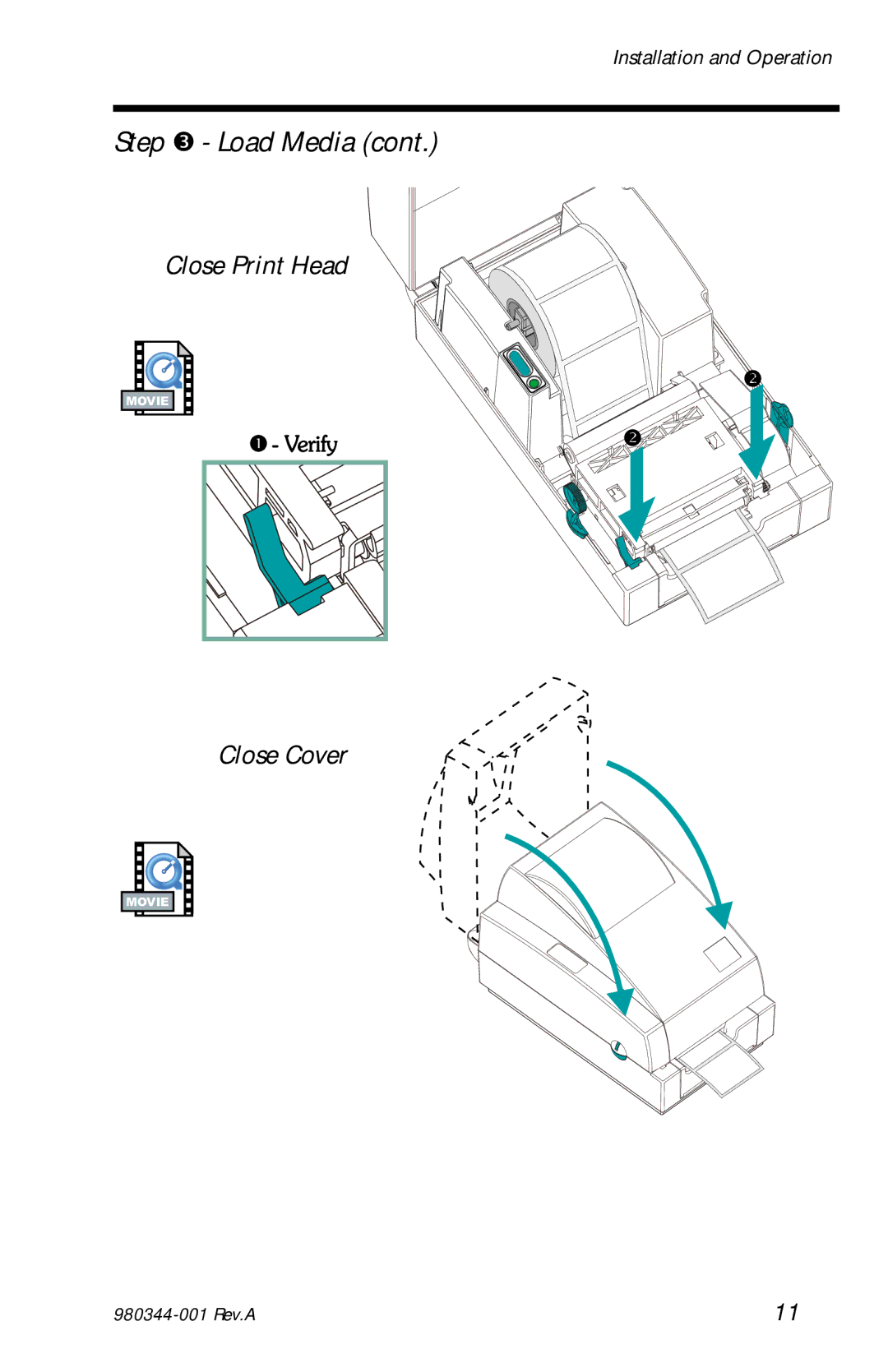 Zebra Technologies 2742, 2722, 3742 user manual Close Print Head, Close Cover 