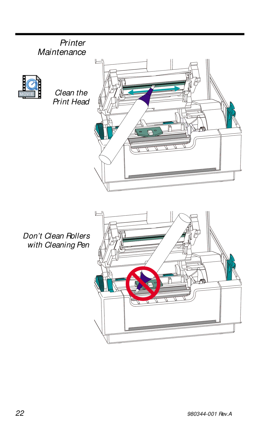 Zebra Technologies 3742, 2742, 2722 user manual Printer Maintenance, Clean the Print Head 