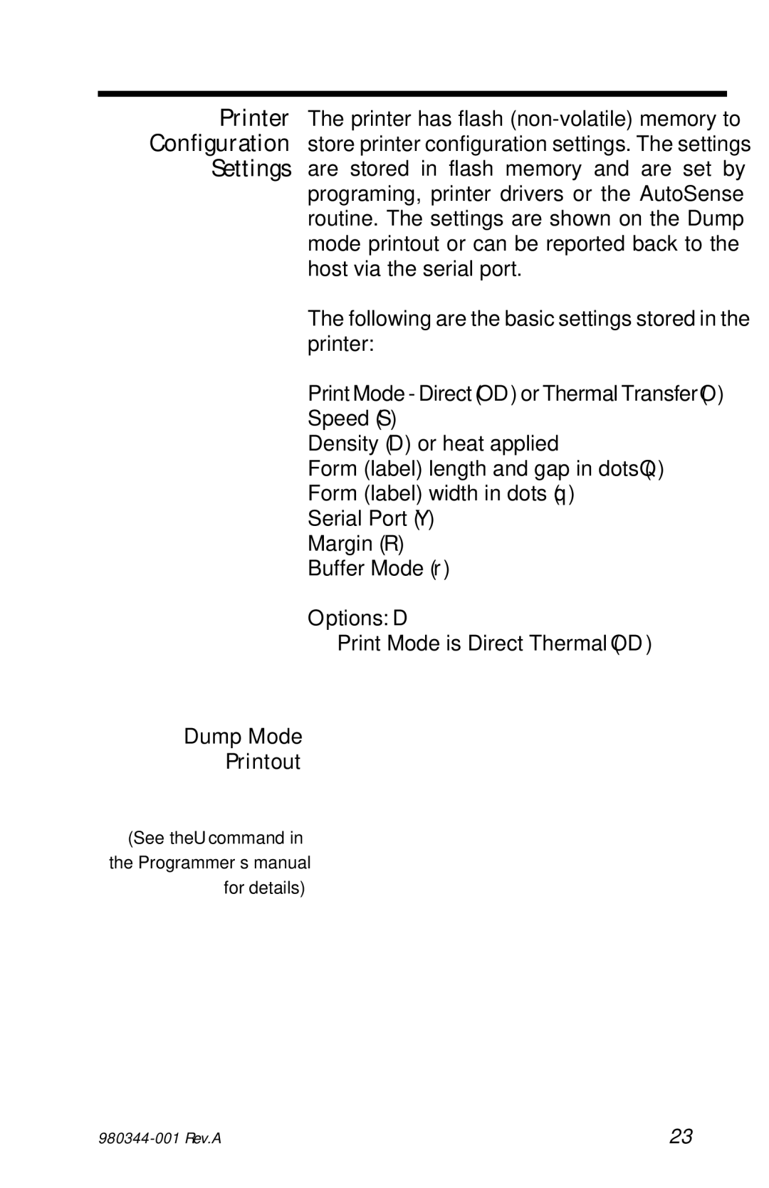 Zebra Technologies 2742, 2722, 3742 user manual Dump Mode Printout 