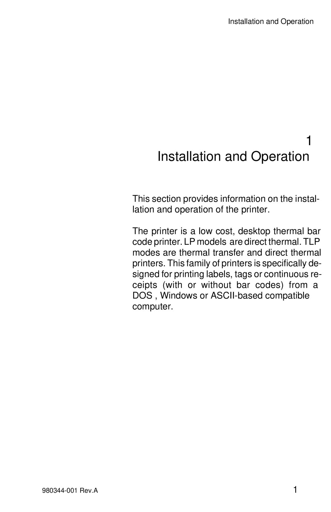 Zebra Technologies 3742, 2742, 2722 user manual Installation and Operation 