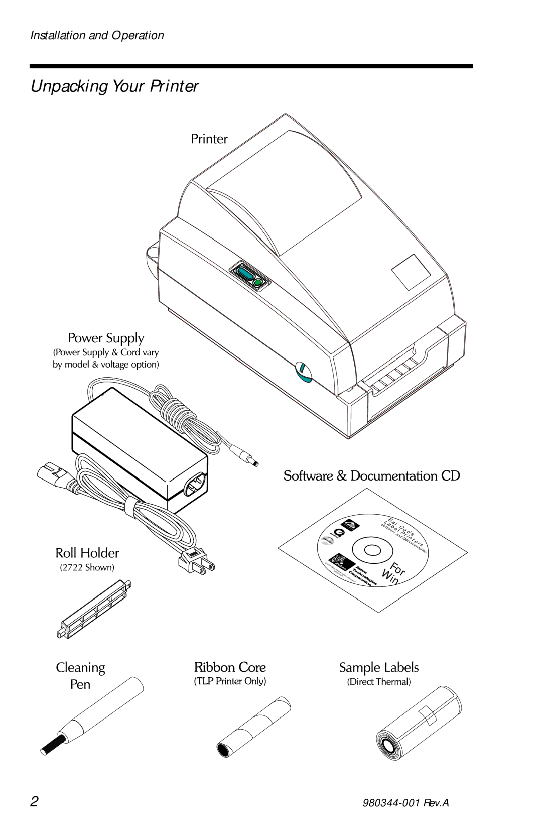 Zebra Technologies 2742, 2722, 3742 user manual Unpacking Your Printer 