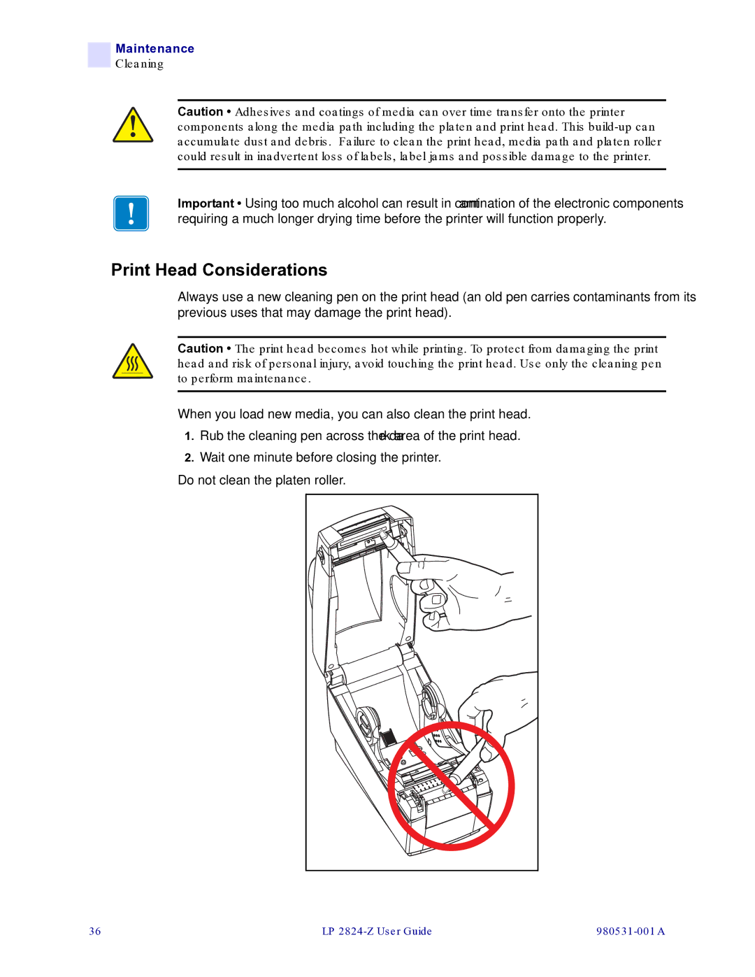 Zebra Technologies 2824-Z manual Print Head Considerations 