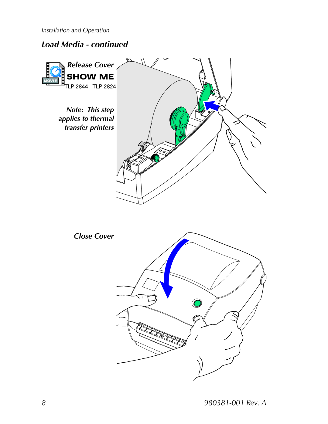 Zebra Technologies 2824 user manual Release Cover 