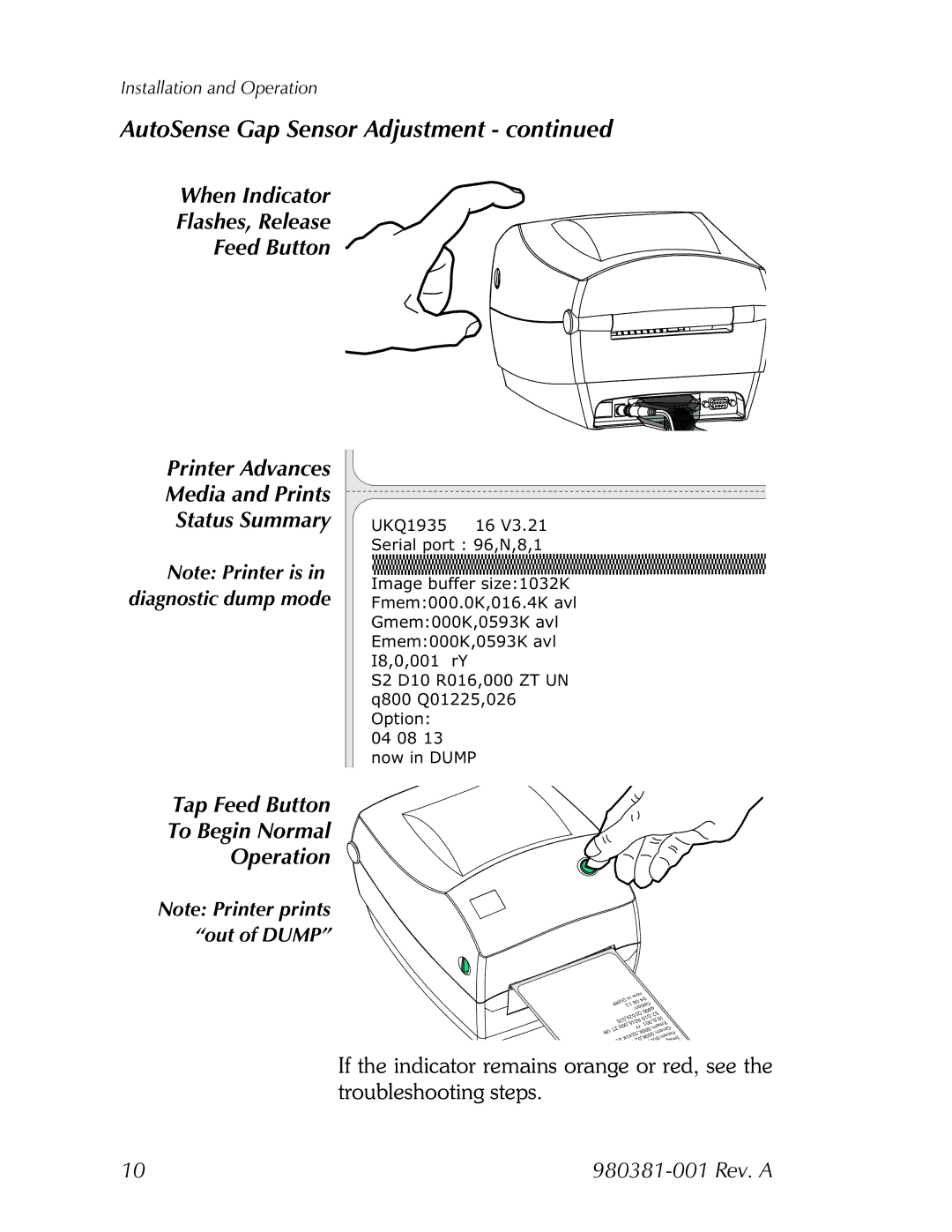 Zebra Technologies 2824 user manual AutoSense Gap Sensor Adjustment 