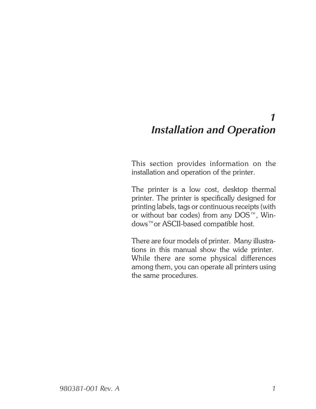 Zebra Technologies 2824 user manual Installation and Operation 