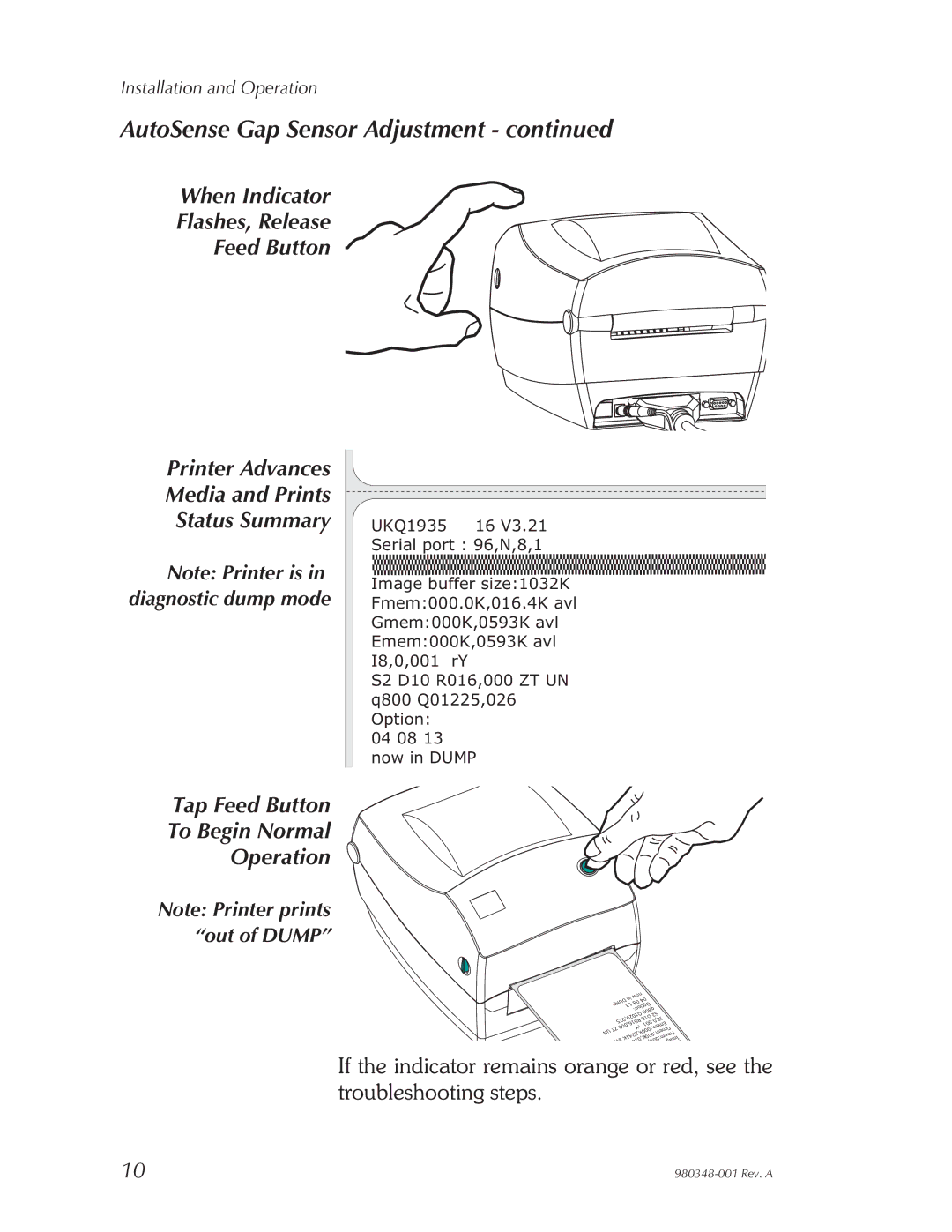 Zebra Technologies 2844 Printer user manual AutoSense Gap Sensor Adjustment 