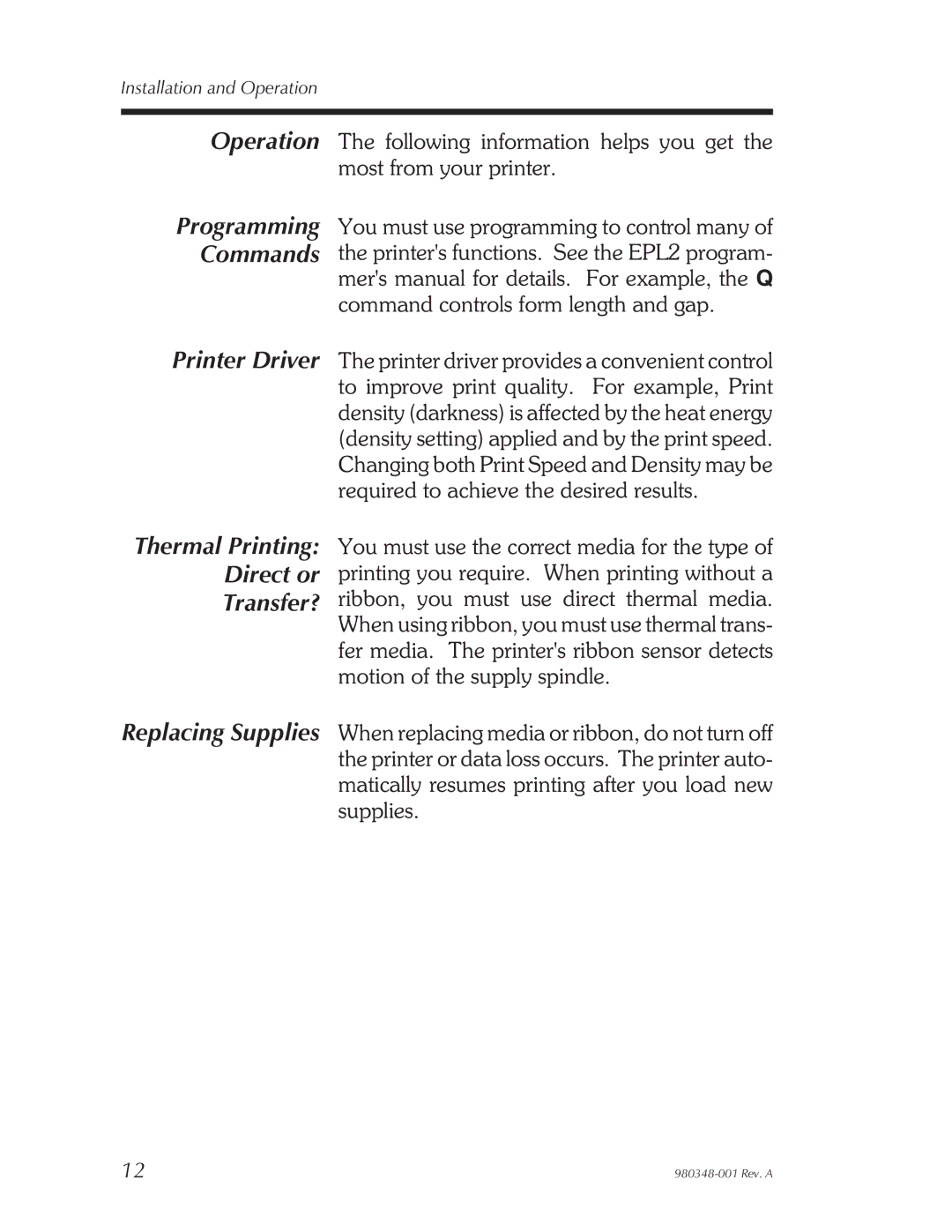 Zebra Technologies 2844 Printer user manual Thermal Printing Direct or Transfer? 