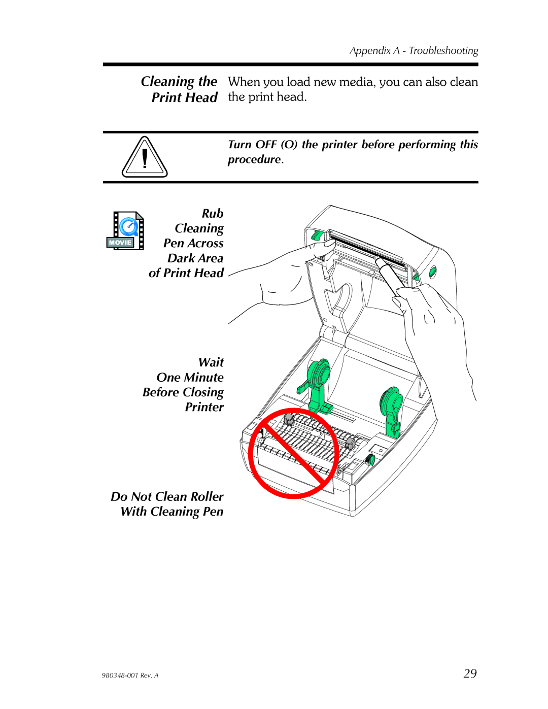 Zebra Technologies 2844 user manual Rub, Cleaning, Pen Across, Dark Area 