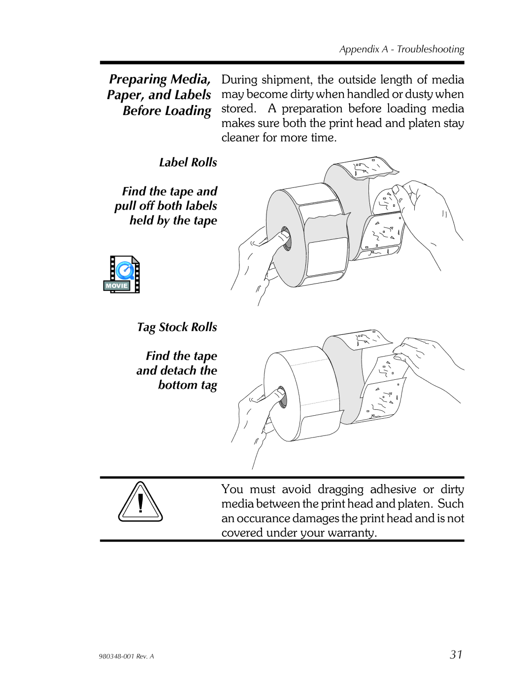 Zebra Technologies 2844 user manual Preparing Media, Before Loading, Label Rolls, Tag Stock Rolls 