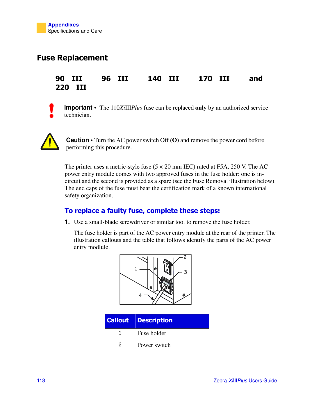 Zebra Technologies 3ULQWHUV manual XVH5HSODFHPHQW, 7RUHSODFHDIDXOW\IXVHFRPSOHWHWKHVHVWHSV 