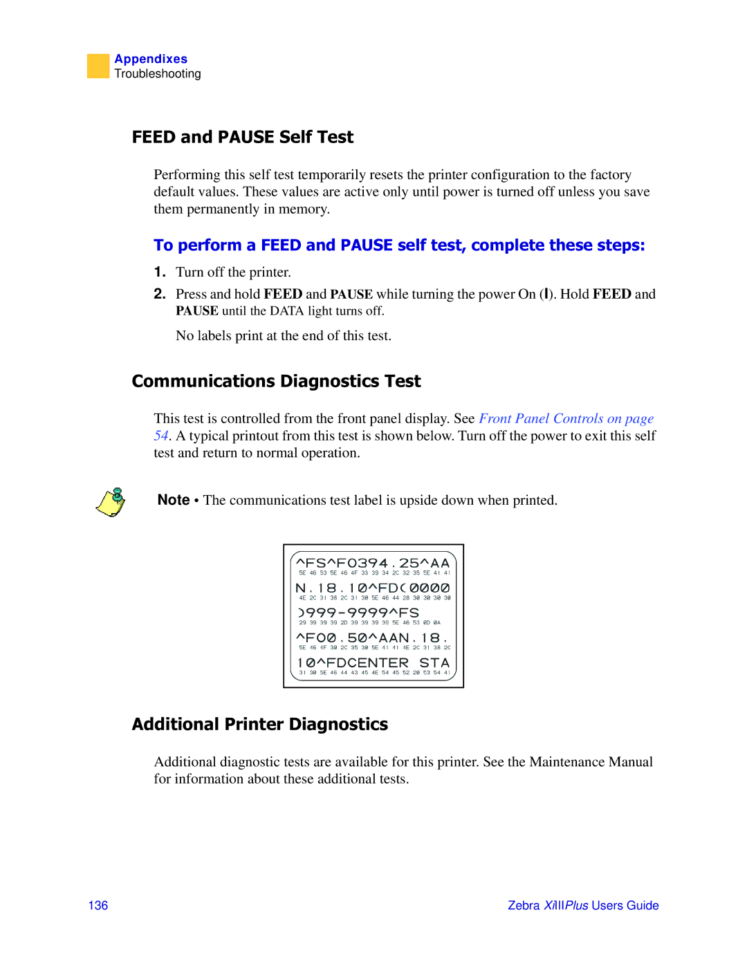 Zebra Technologies 3ULQWHUV manual RPPXQLFDWLRQVLDJQRVWLFV7HVW, $GGLWLRQDO3ULQWHULDJQRVWLFV 