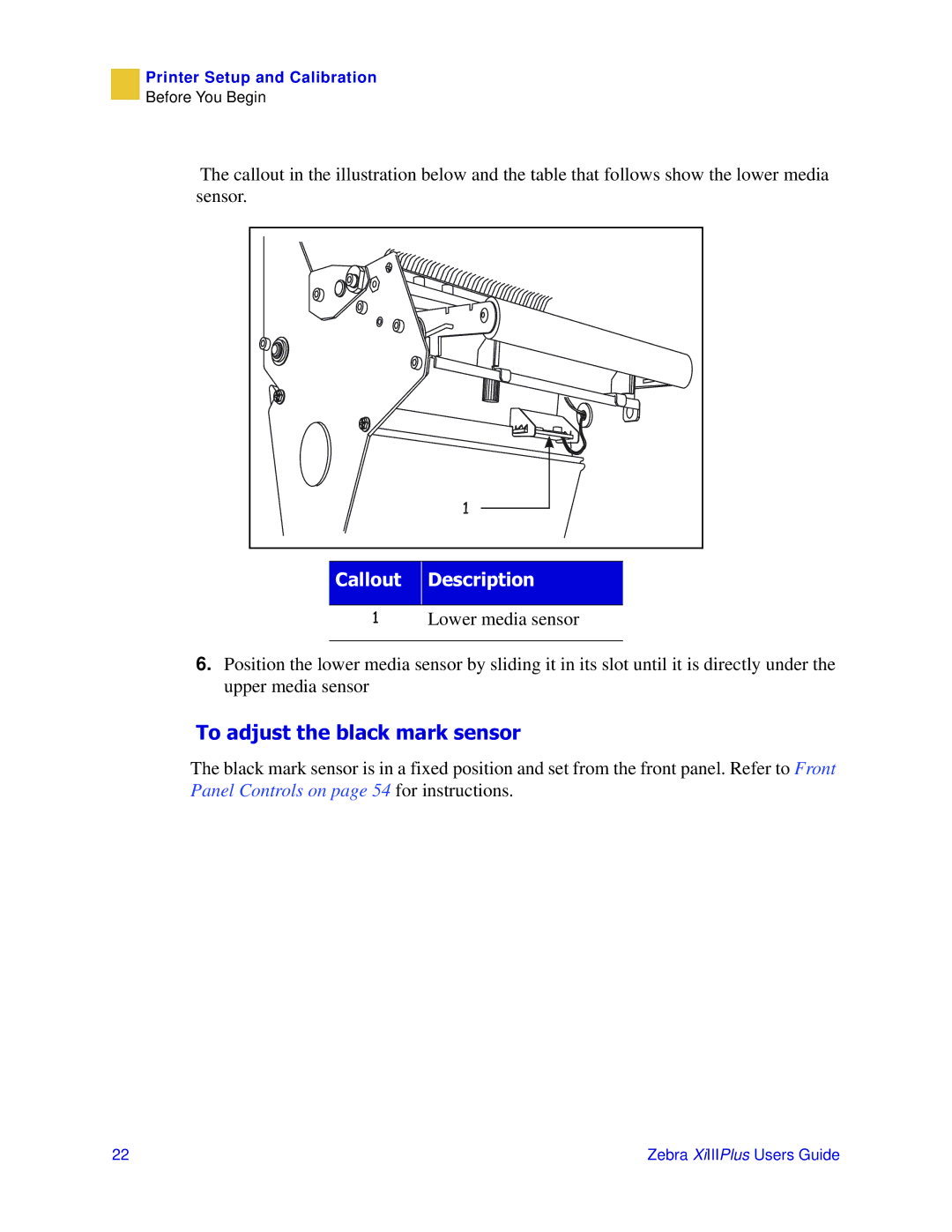 Zebra Technologies 3ULQWHUV manual 7RDGMXVWWKHEODFNPDUNVHQVRU, Hvfulswlrq 