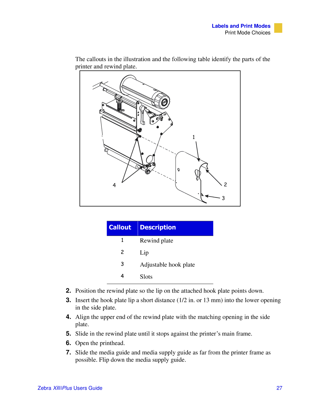 Zebra Technologies 3ULQWHUV manual Rewind plate 