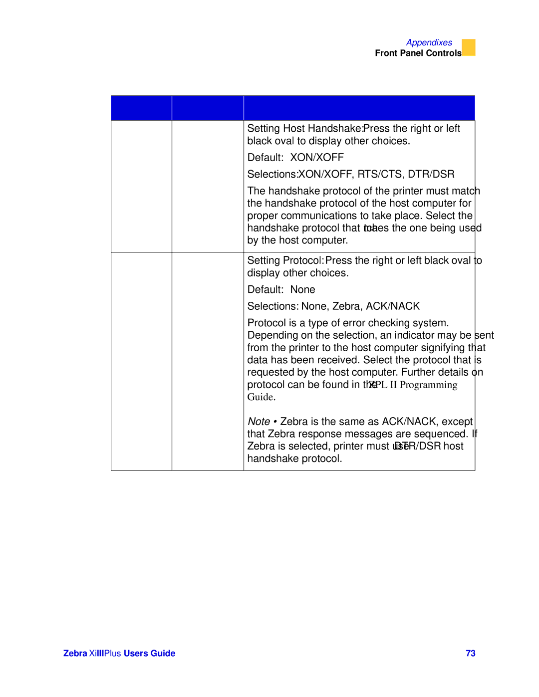 Zebra Technologies 3ULQWHUV manual Setting Host Handshake Press the right or left, Default XON/XOFF, +267, +$16+$, 35272&2 