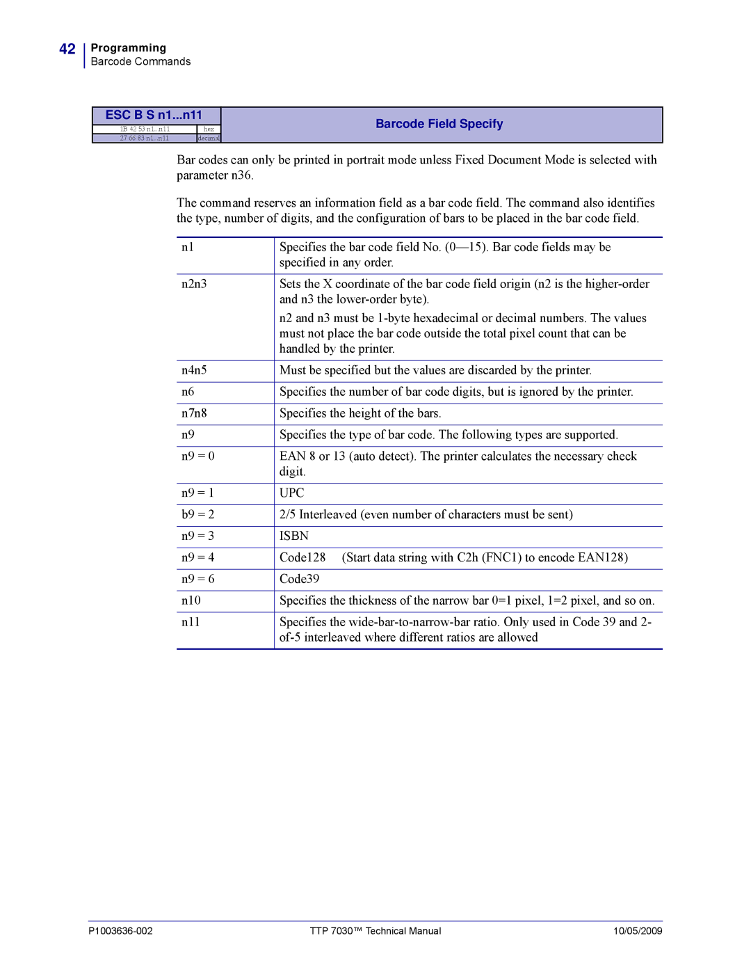 Zebra Technologies 7030 Specifies the bar code field No -15. Bar code fields may be, Specified in any order 