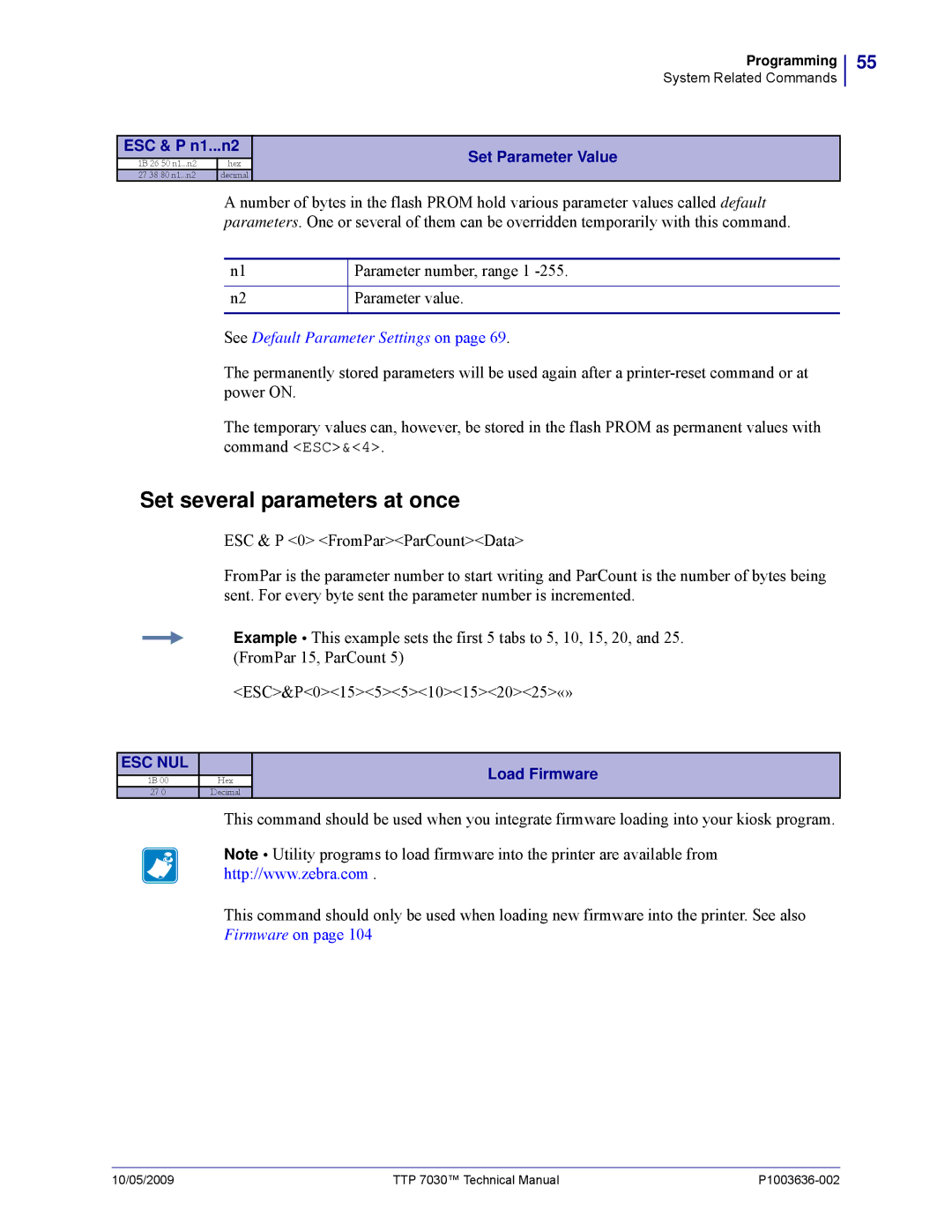 Zebra Technologies 7030 technical manual Set several parameters at once, See Default Parameter Settings on 