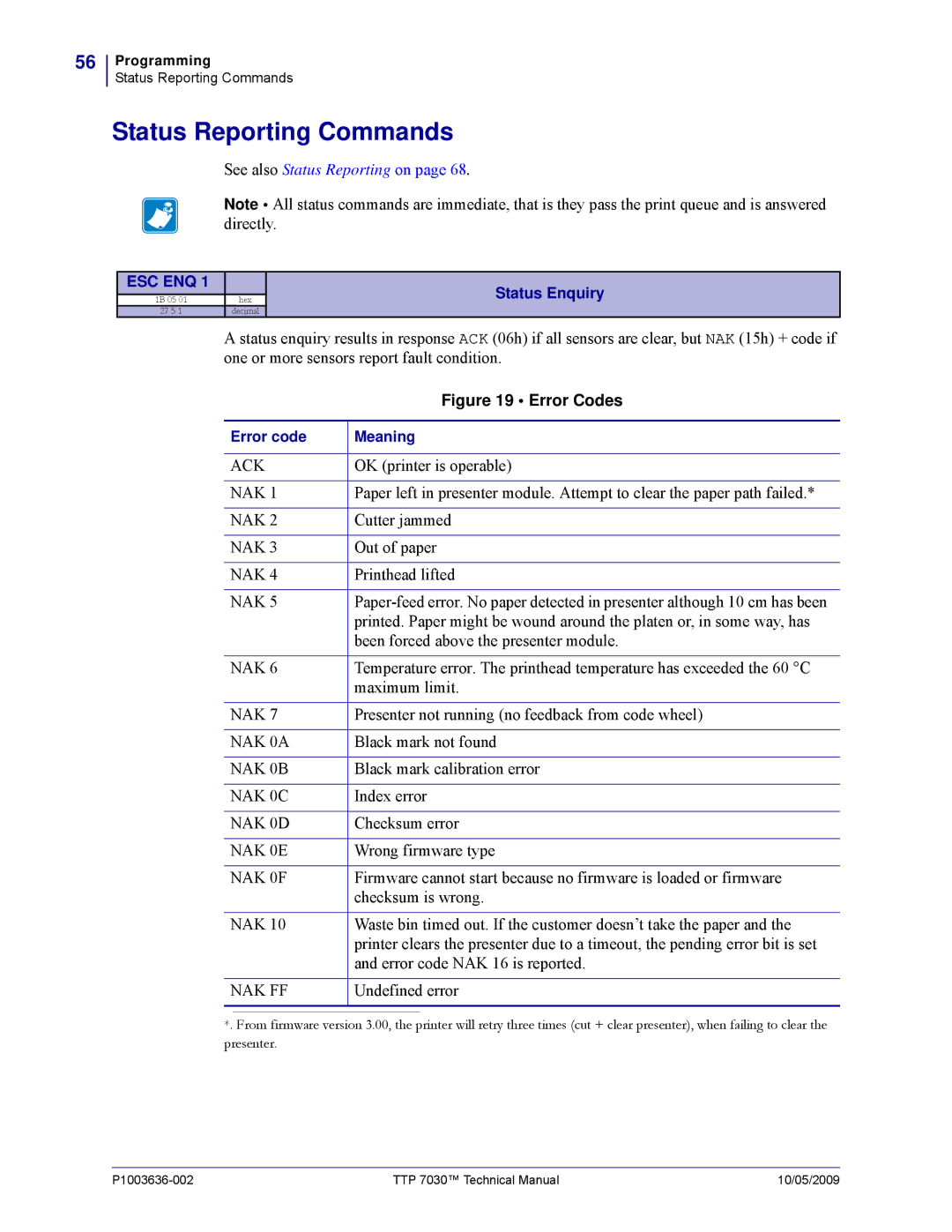 Zebra Technologies 7030 technical manual Status Reporting Commands 