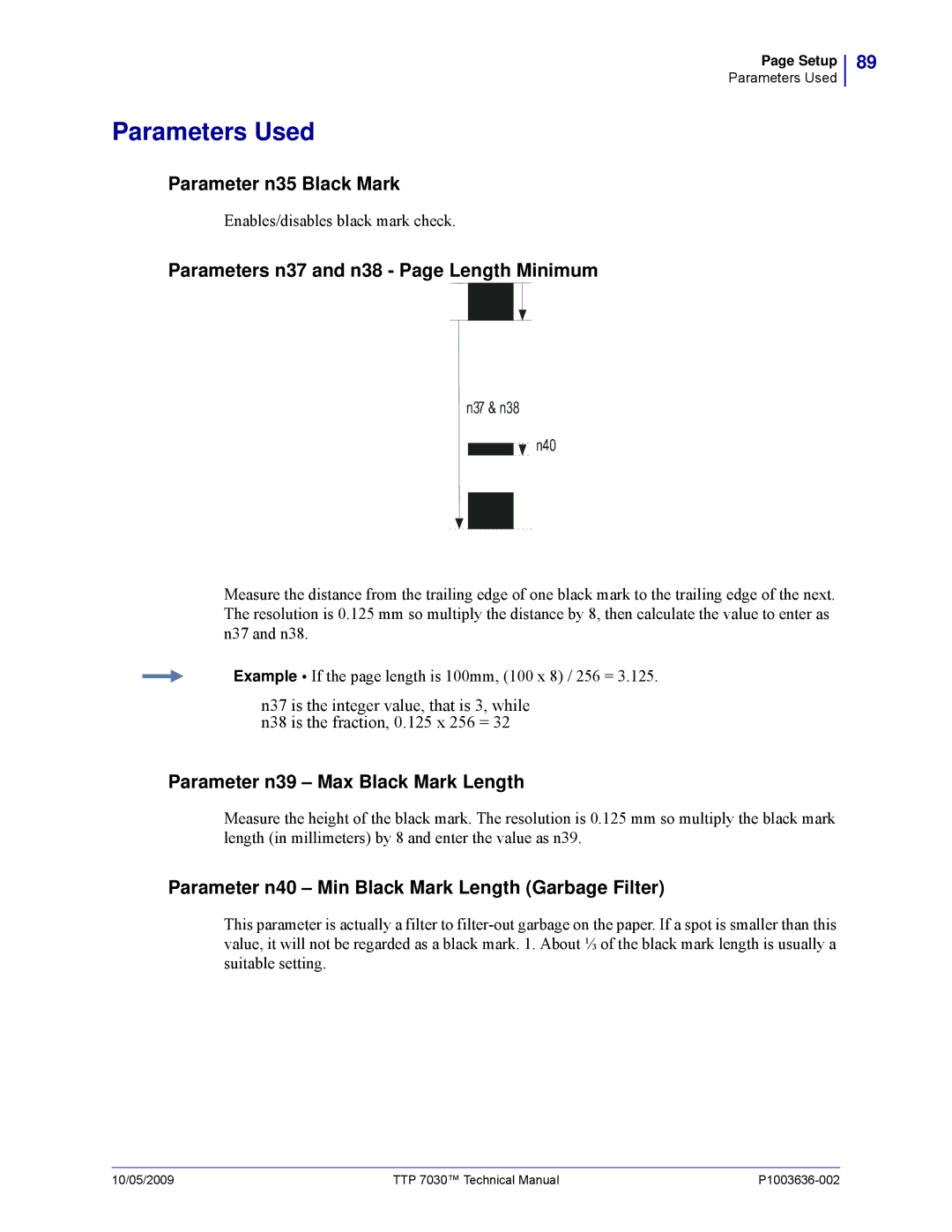 Zebra Technologies 7030 technical manual Parameters Used, Enables/disables black mark check 