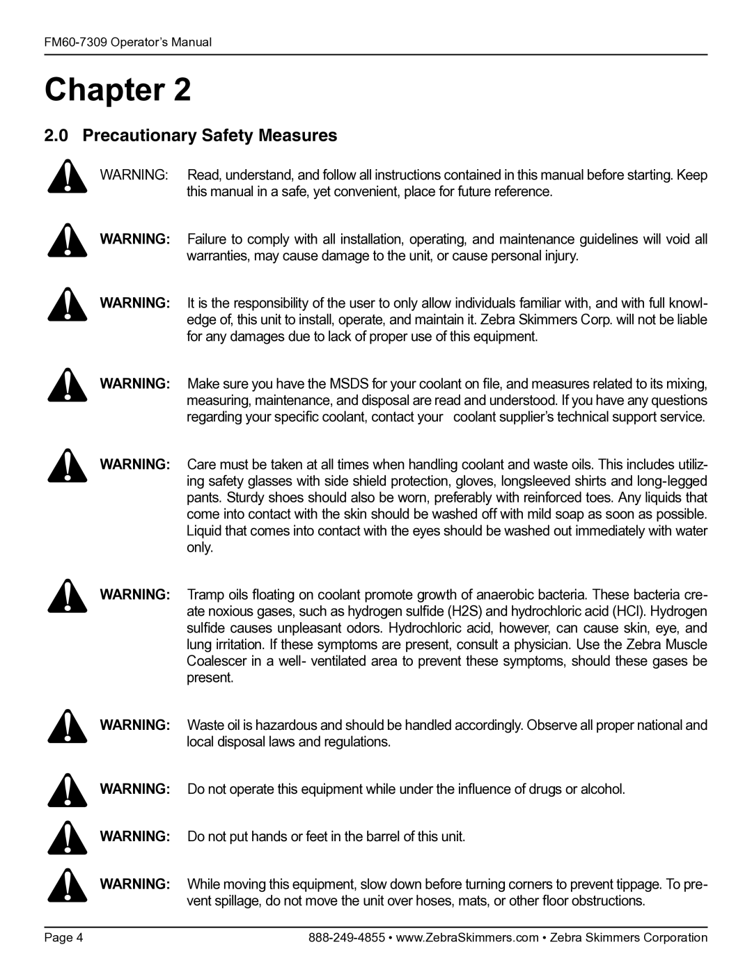 Zebra Technologies 7309 manual Precautionary Safety Measures 