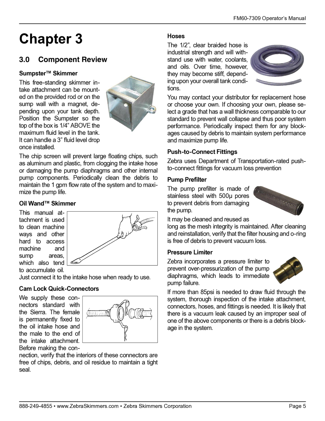 Zebra Technologies 7309 manual Component Review, Sumpster Skimmer 