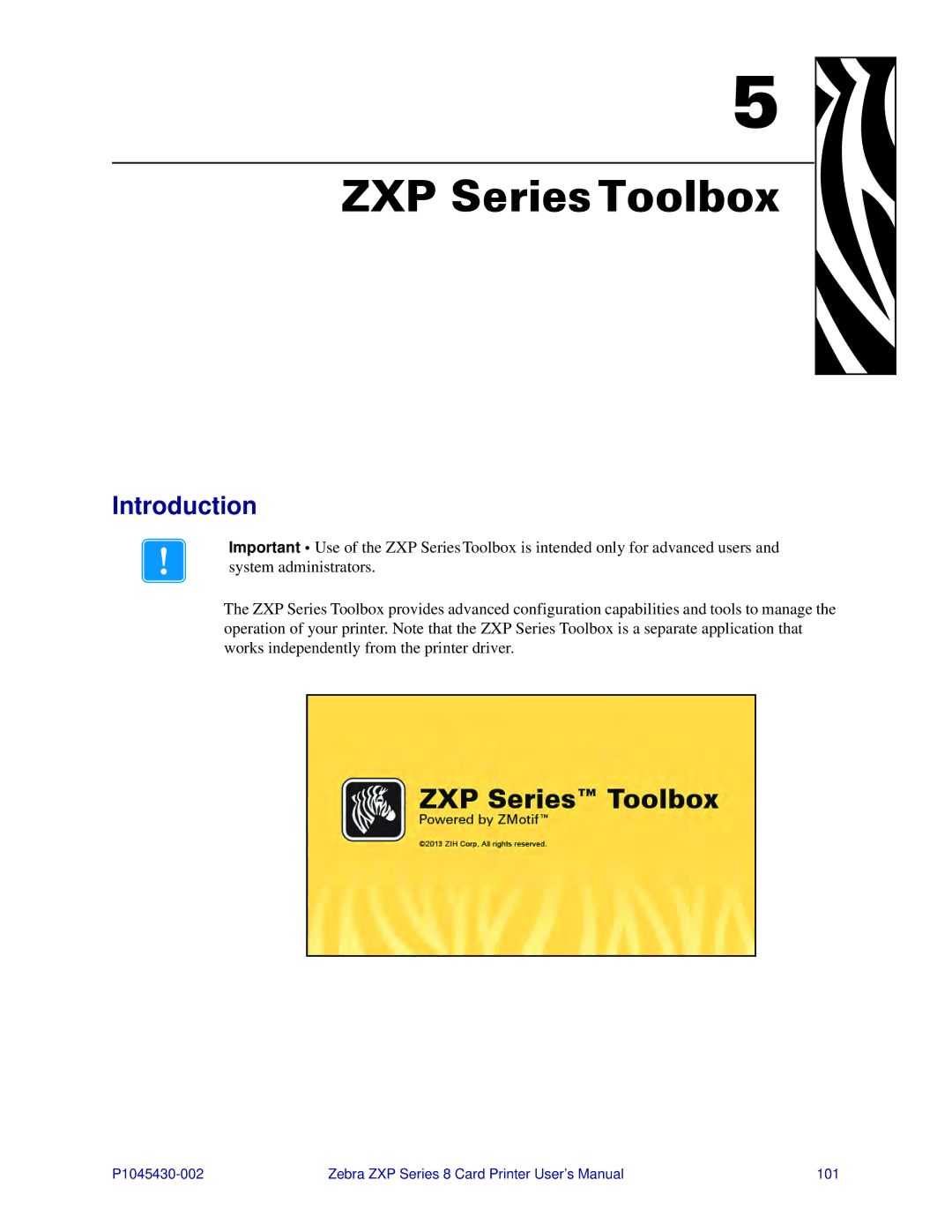 Zebra Technologies 8 user manual ZXP Series Toolbox, Introduction 