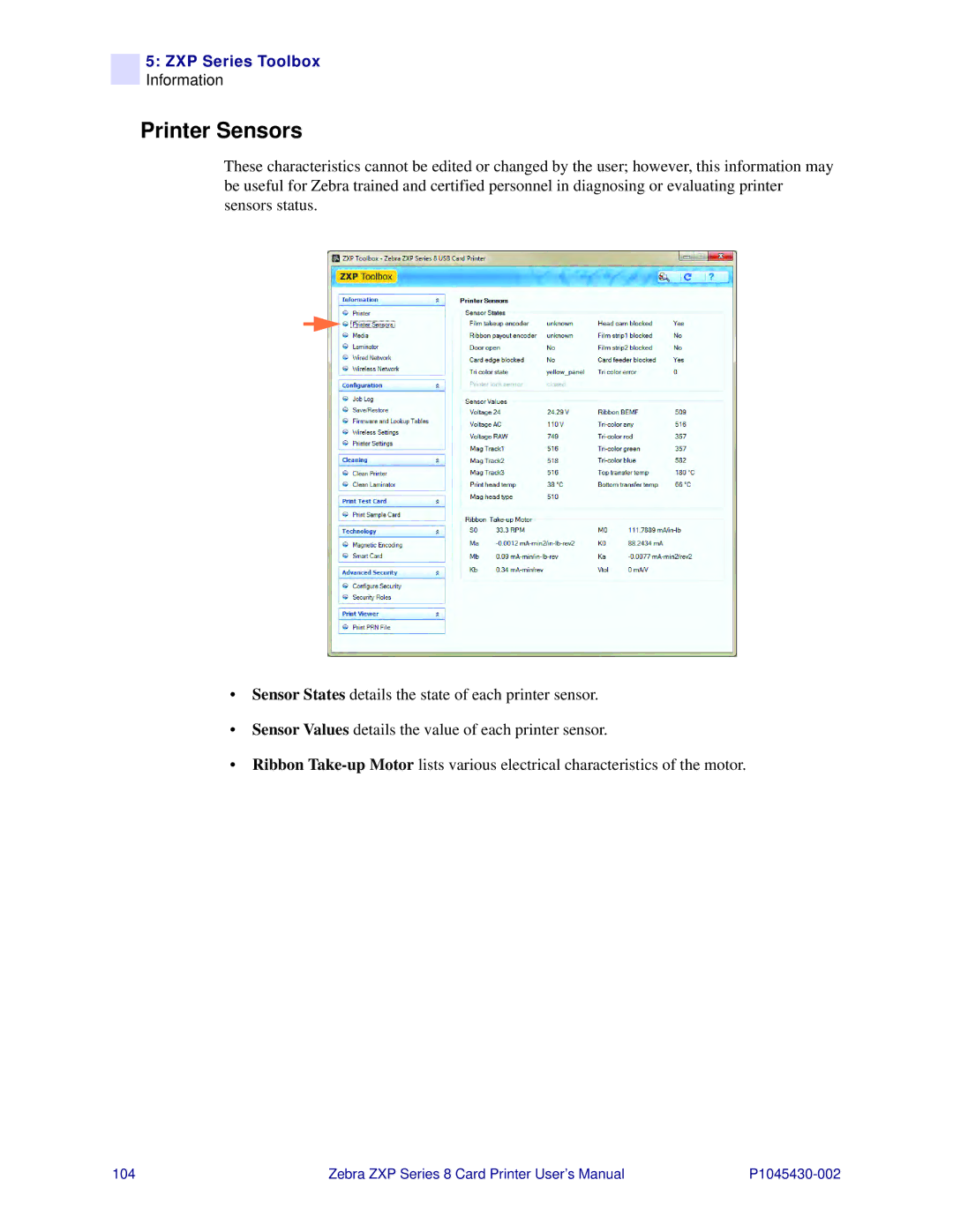 Zebra Technologies 8 user manual Printer Sensors 