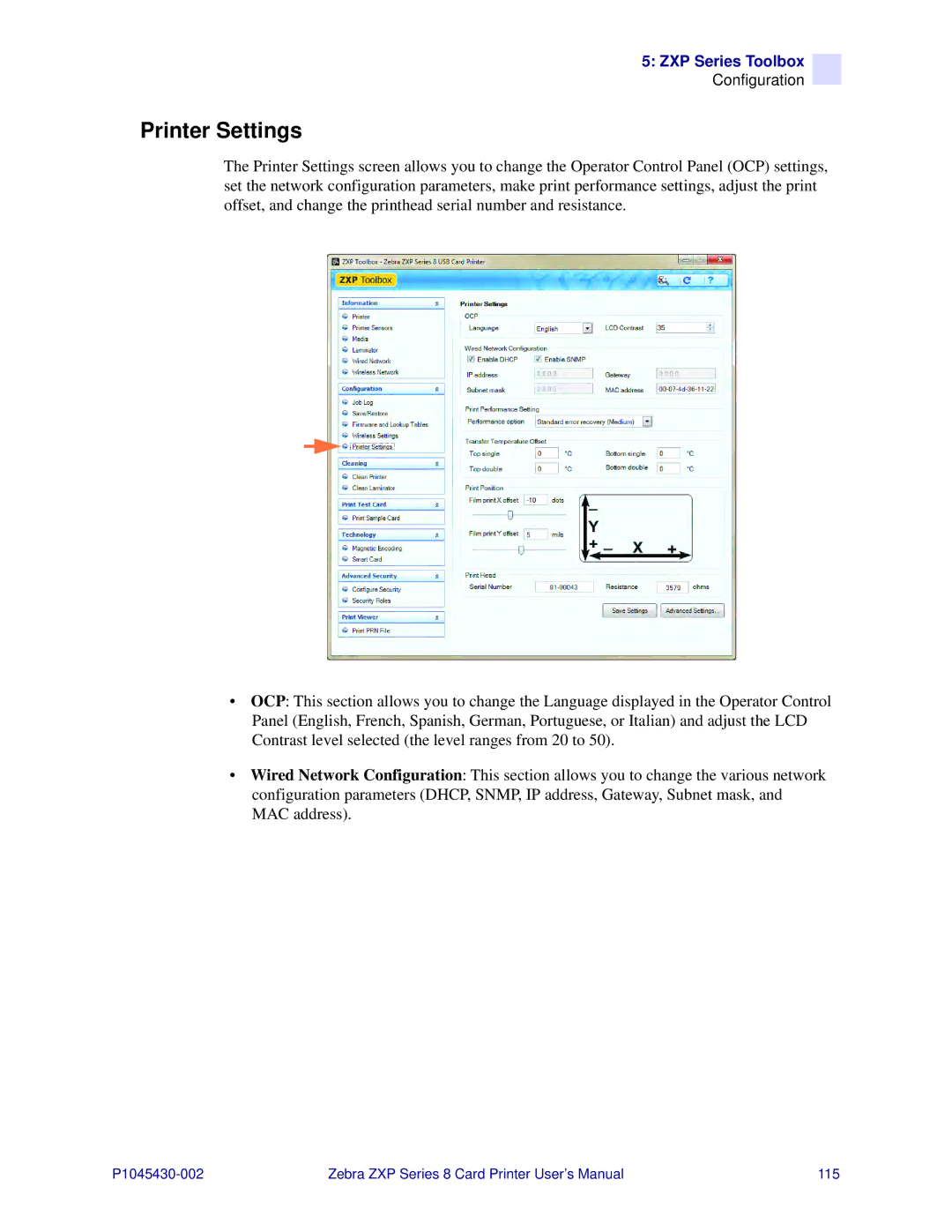 Zebra Technologies 8 user manual Printer Settings 