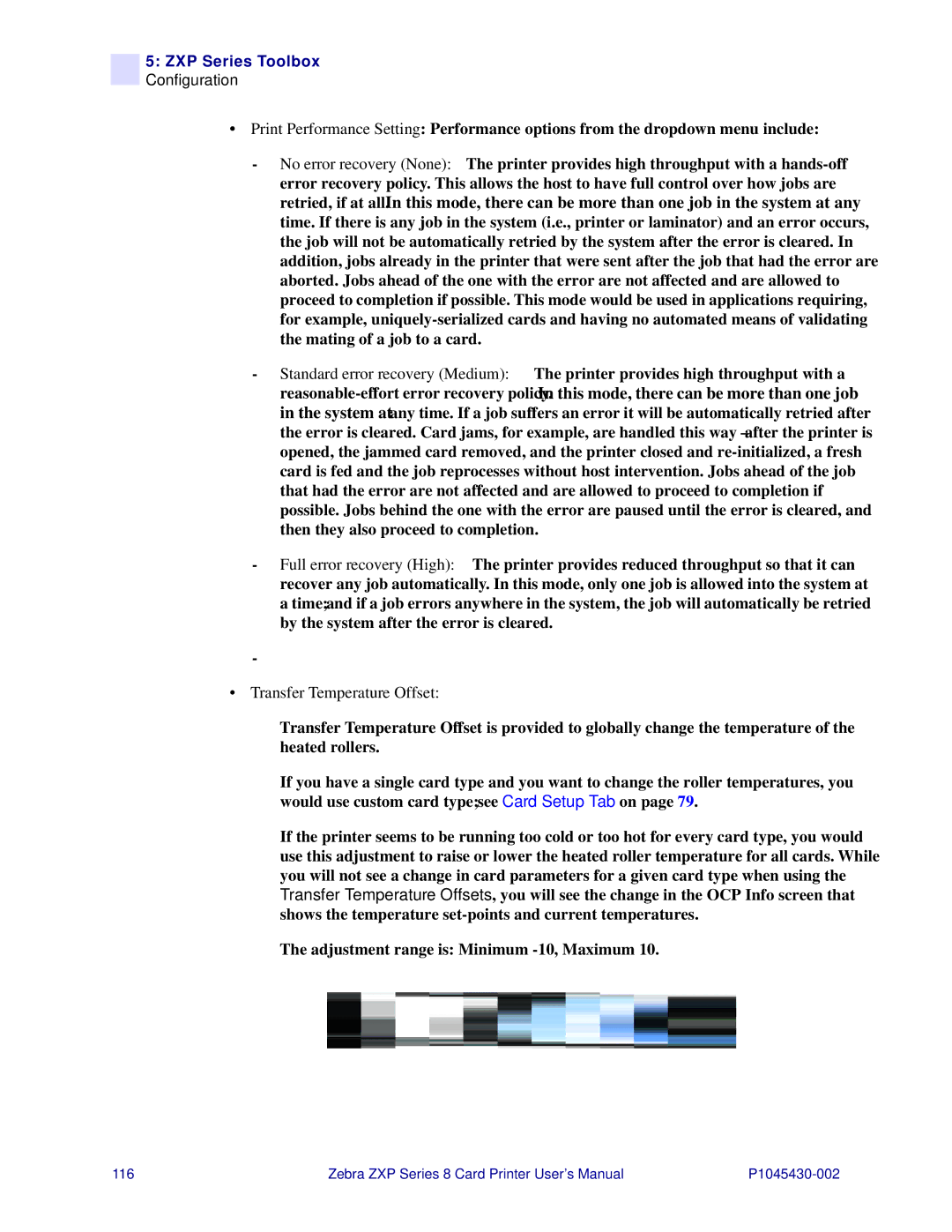 Zebra Technologies 8 user manual Transfer Temperature Offset 