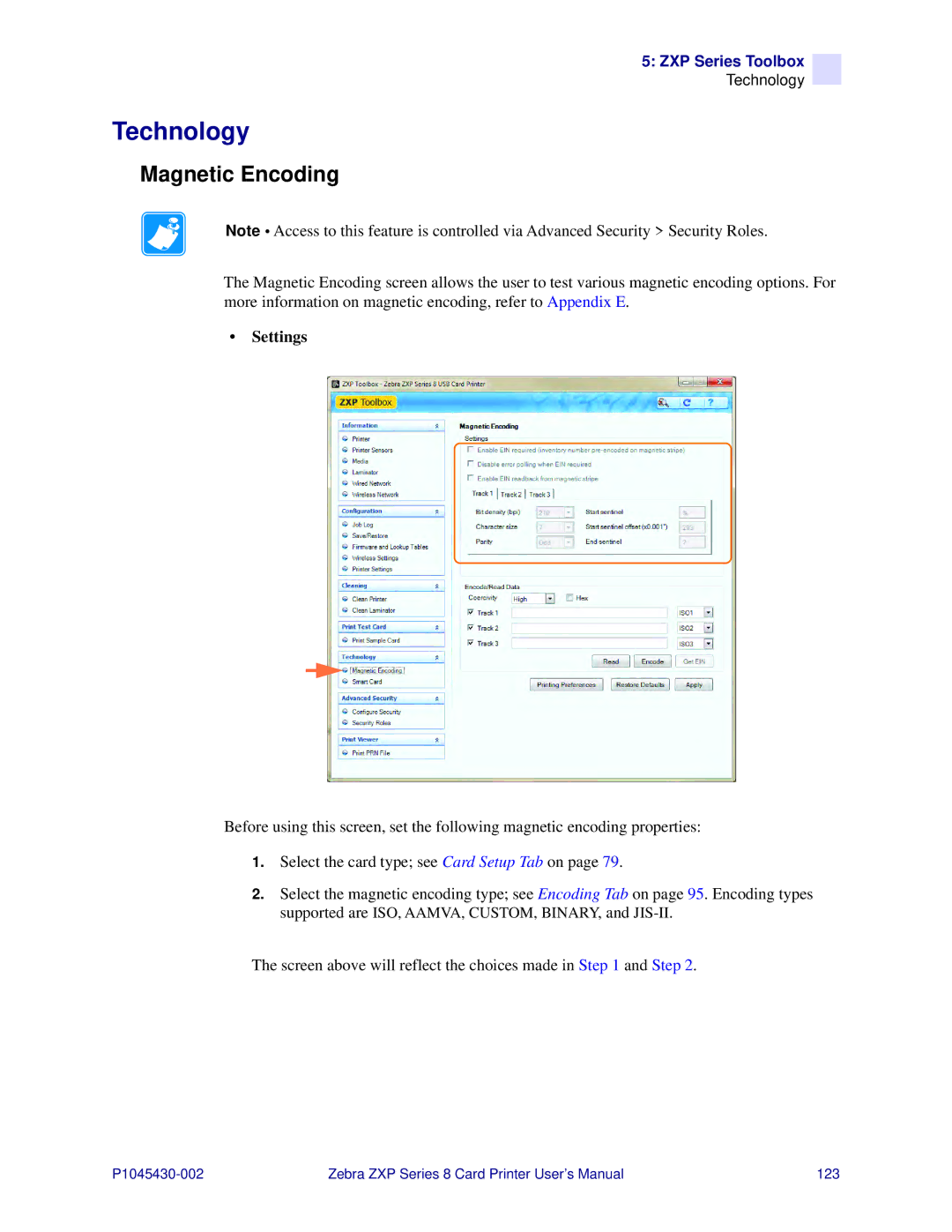 Zebra Technologies 8 user manual Technology, Magnetic Encoding, Settings 