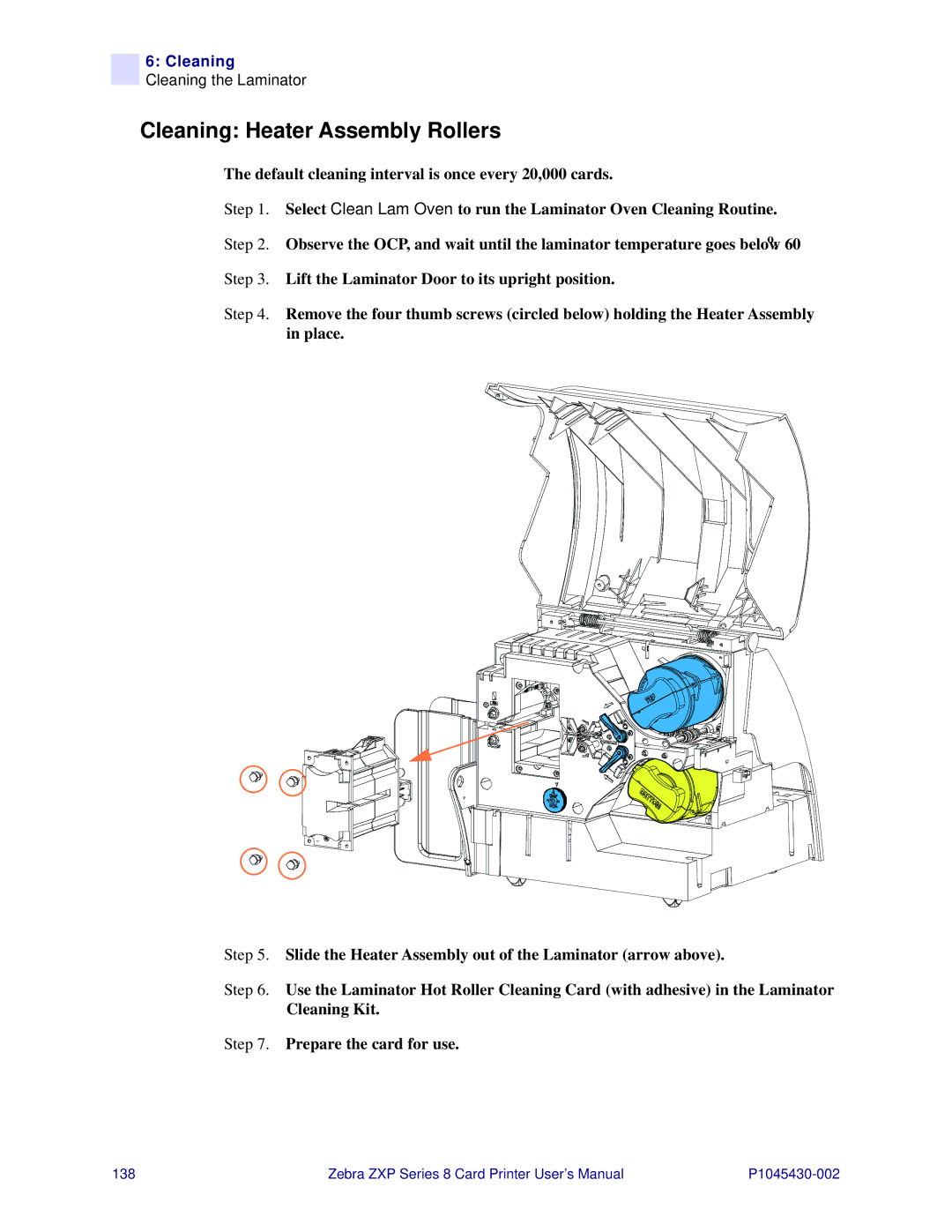 Zebra Technologies 8 user manual Cleaning Heater Assembly Rollers 