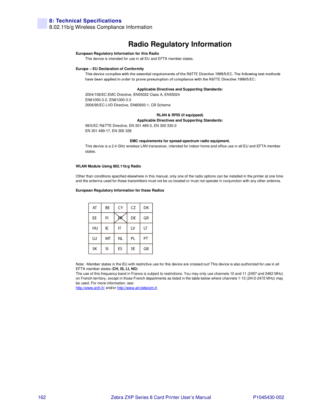 Zebra Technologies 8 user manual Radio Regulatory Information, Europe EU Declaration of Conformity 