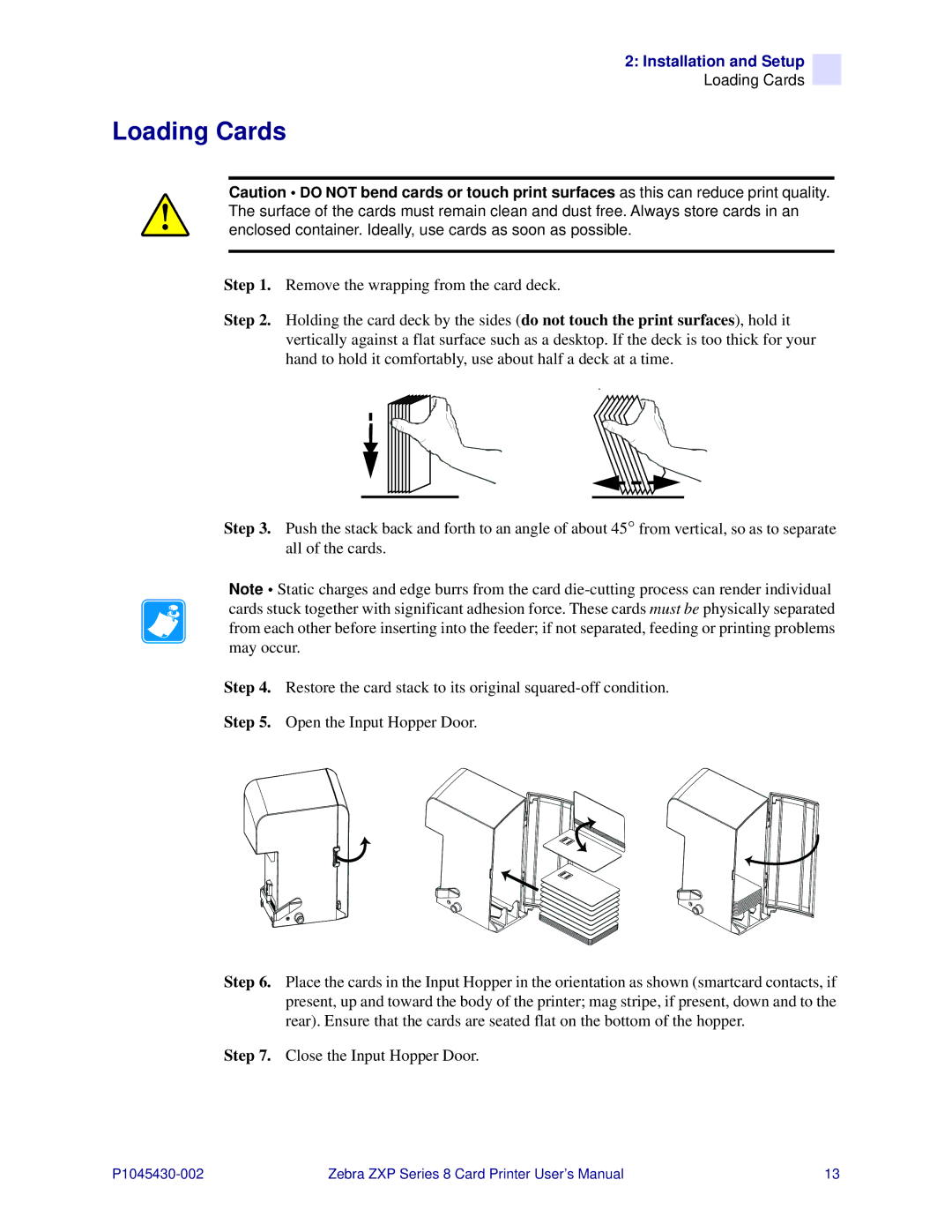 Zebra Technologies 8 user manual Loading Cards 