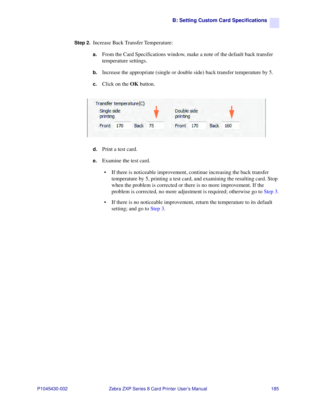 Zebra Technologies 8 user manual Setting Custom Card Specifications 