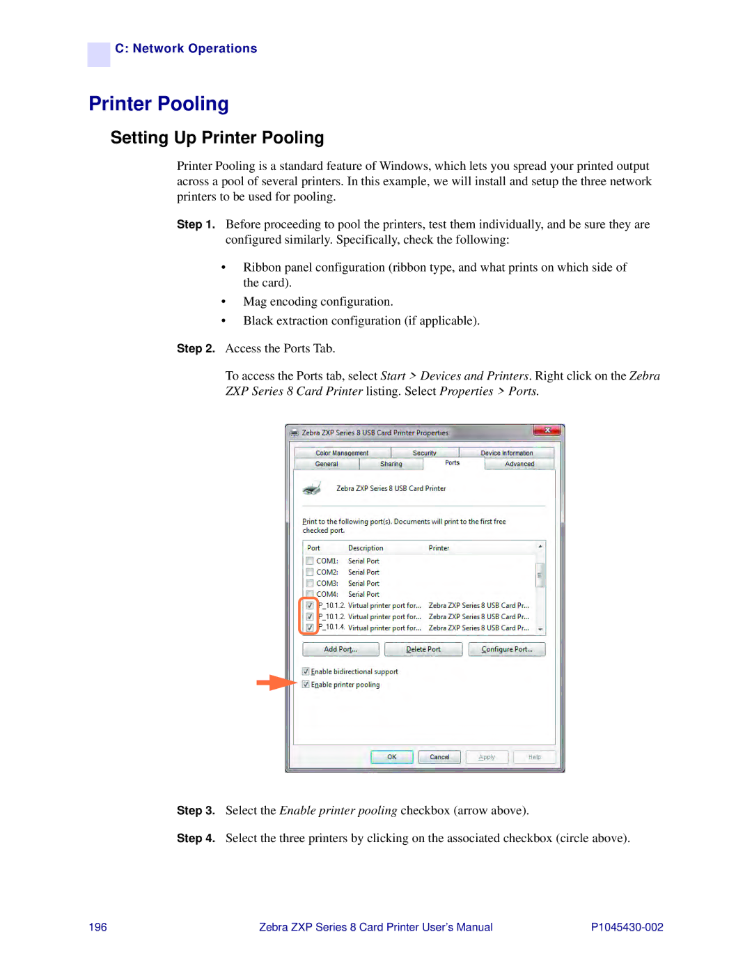 Zebra Technologies 8 user manual Setting Up Printer Pooling 