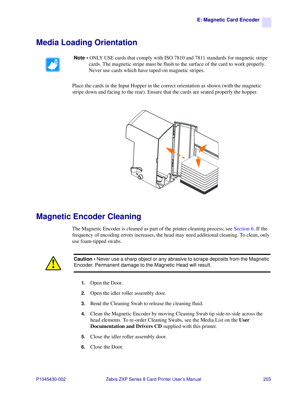 Zebra Technologies 8 user manual Media Loading Orientation, Magnetic Encoder Cleaning 