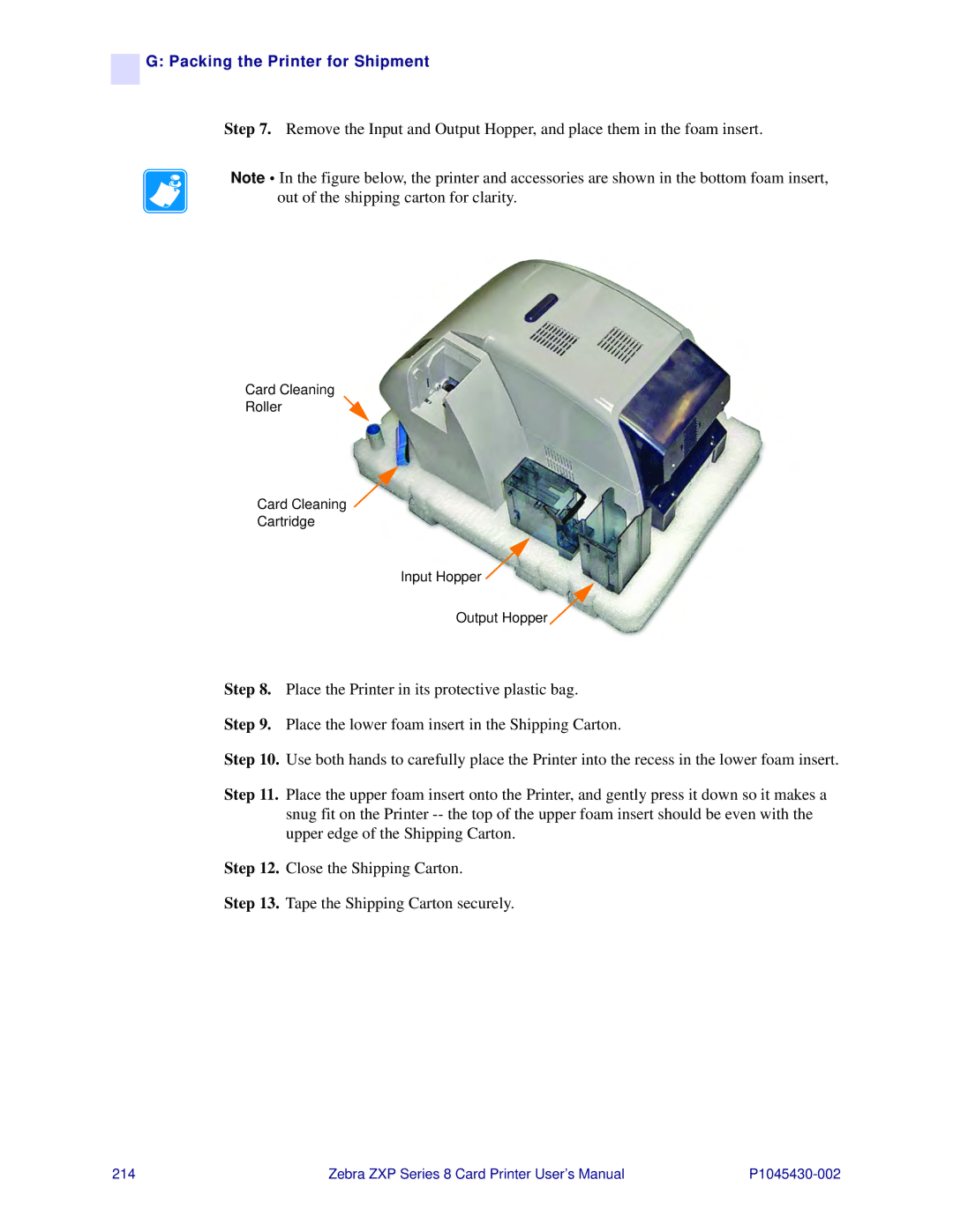 Zebra Technologies 8 user manual Packing the Printer for Shipment 